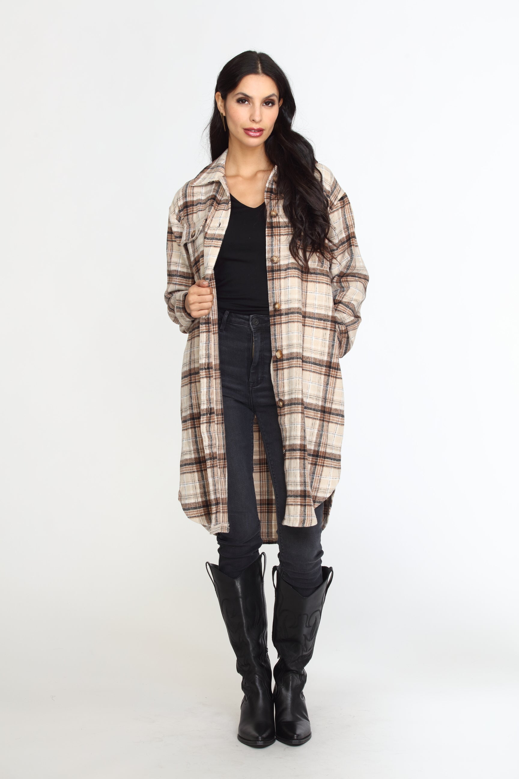 Plaid Button Mid-Length Shaket-FINAL SALE