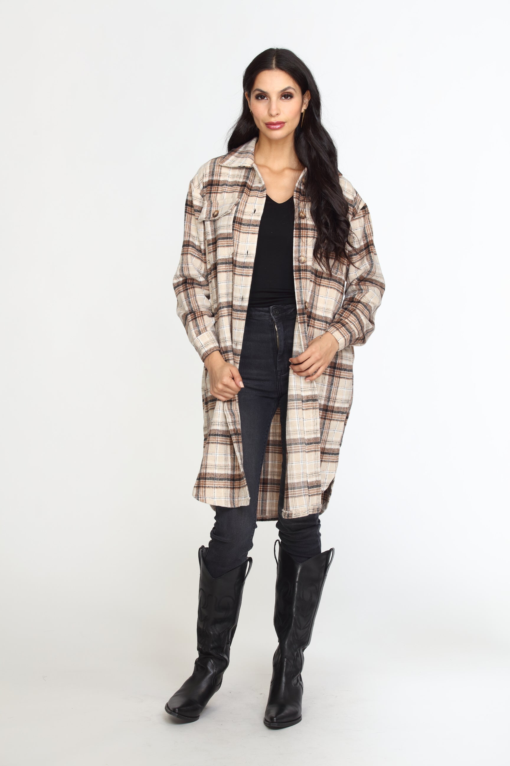 Plaid Button Mid-Length Shaket-FINAL SALE