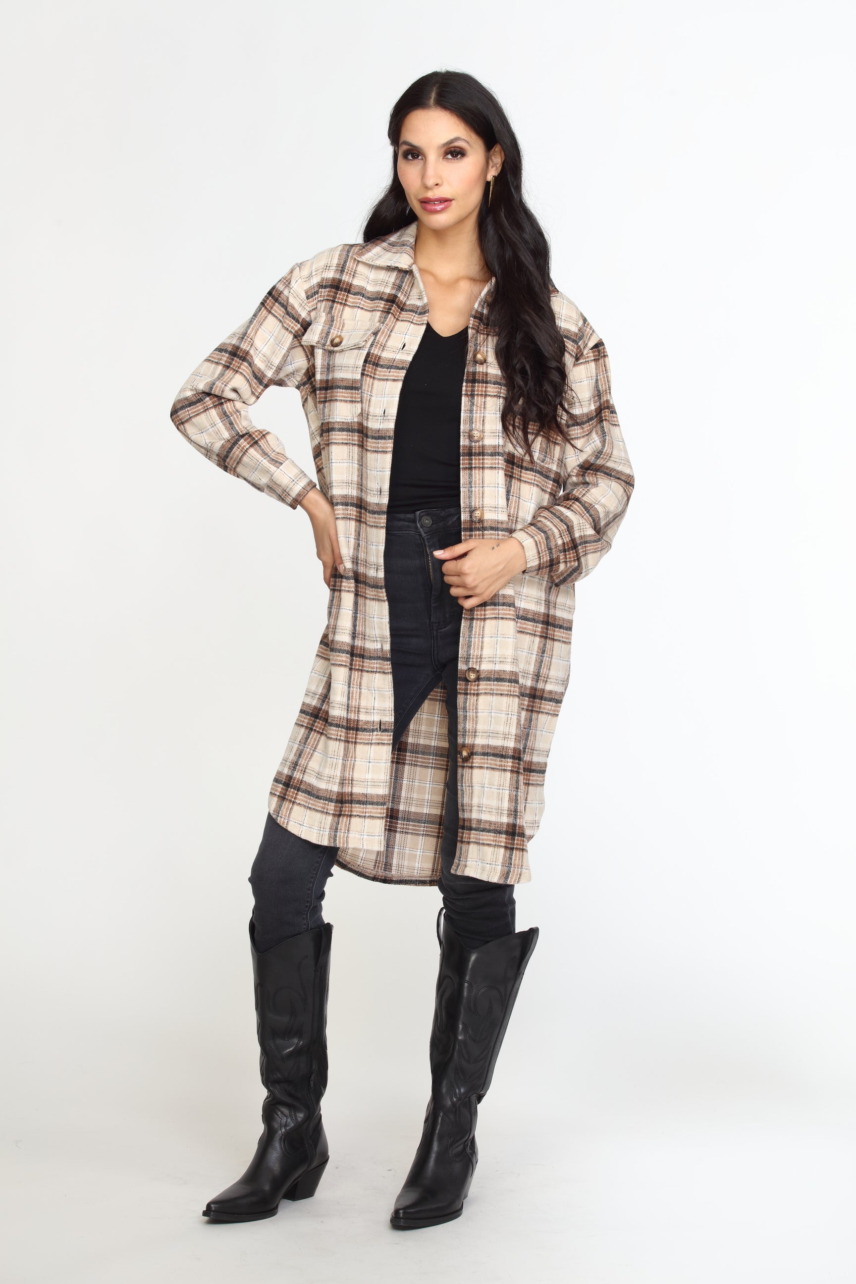 Plaid Button Mid-Length Shaket-FINAL SALE