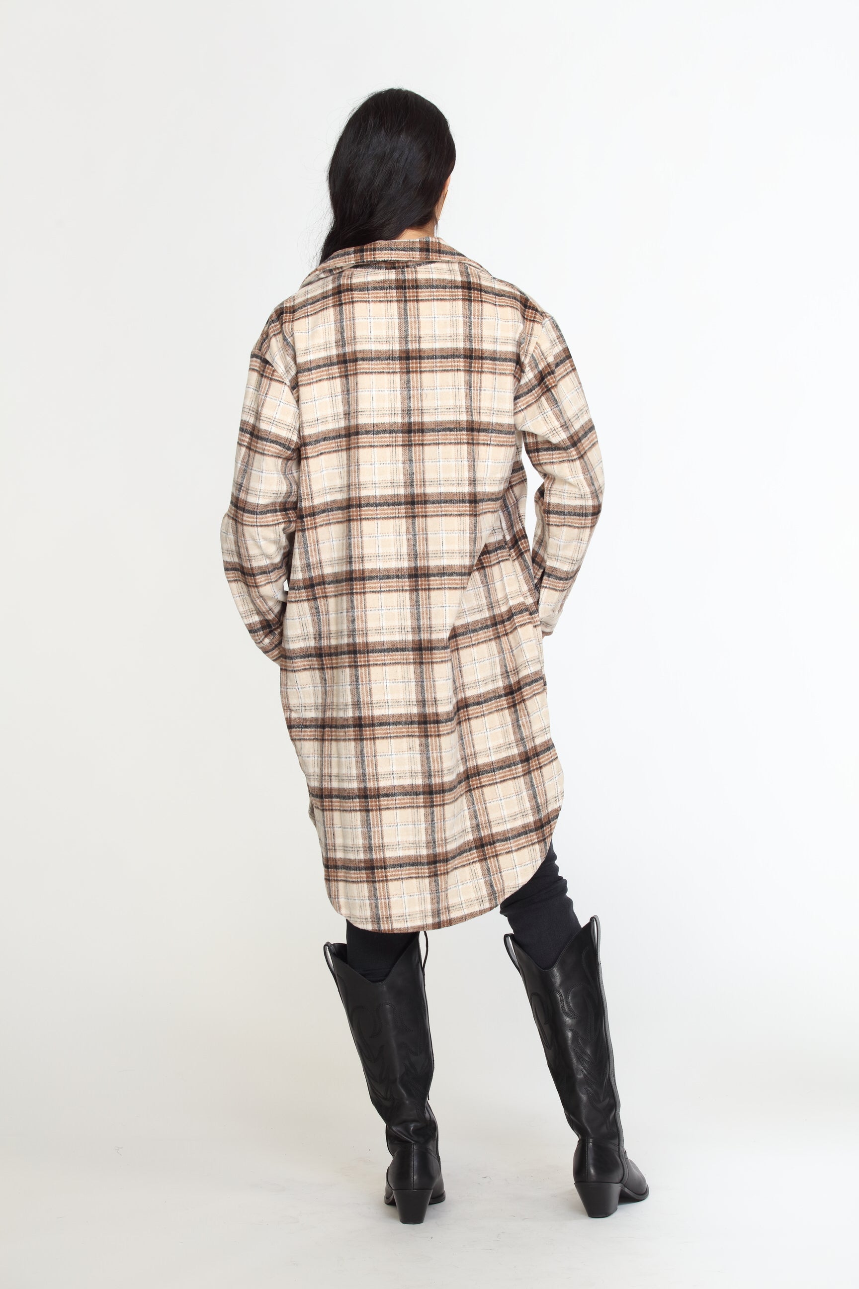Plaid Button Mid-Length Shaket-FINAL SALE