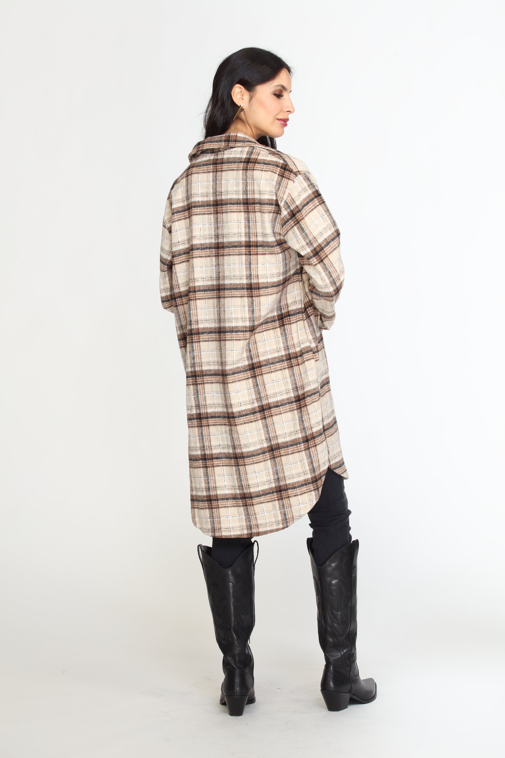 Plaid Button Mid-Length Shaket-FINAL SALE