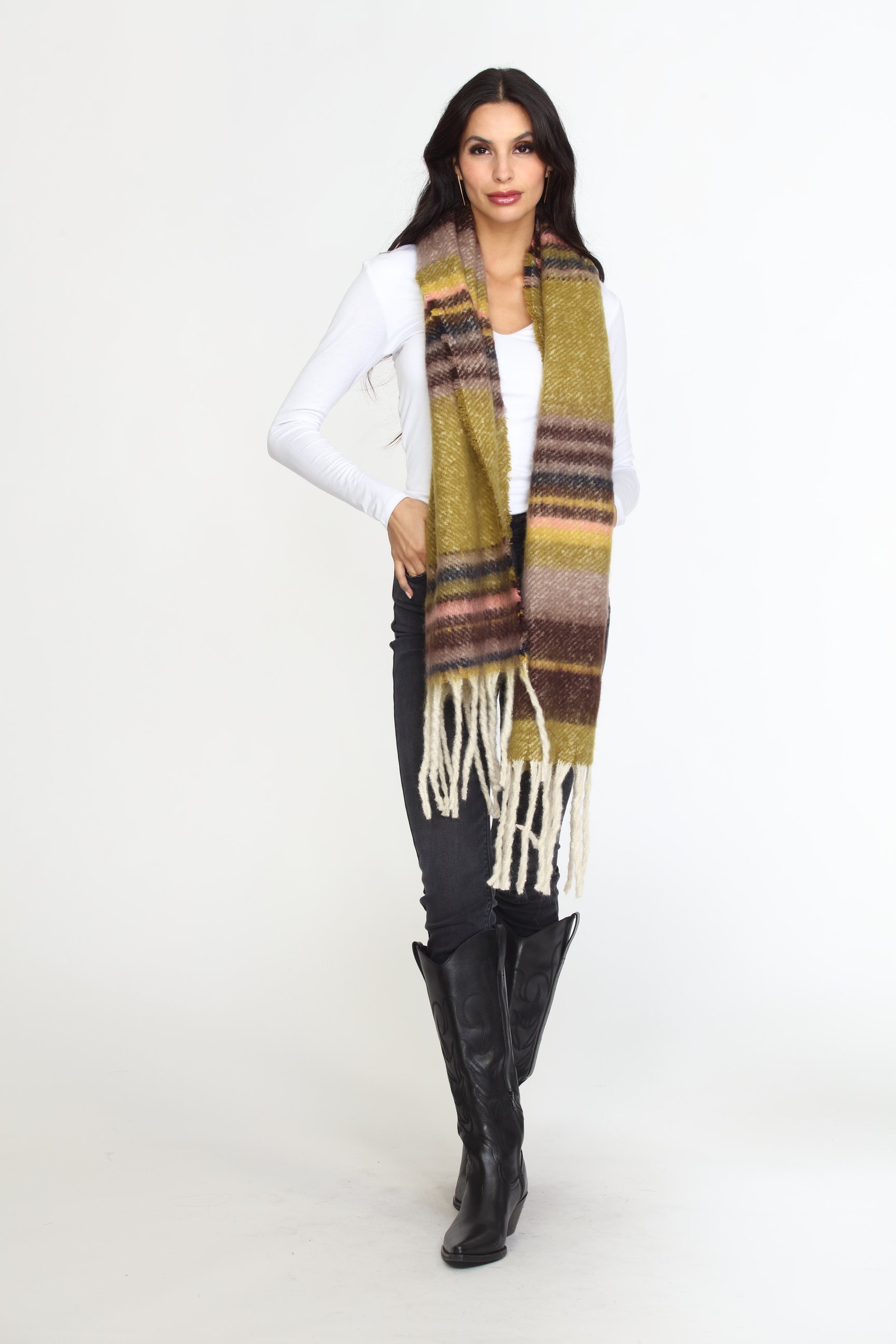 Multi Stripe Tassel Knit Scarf-FINAL SALE