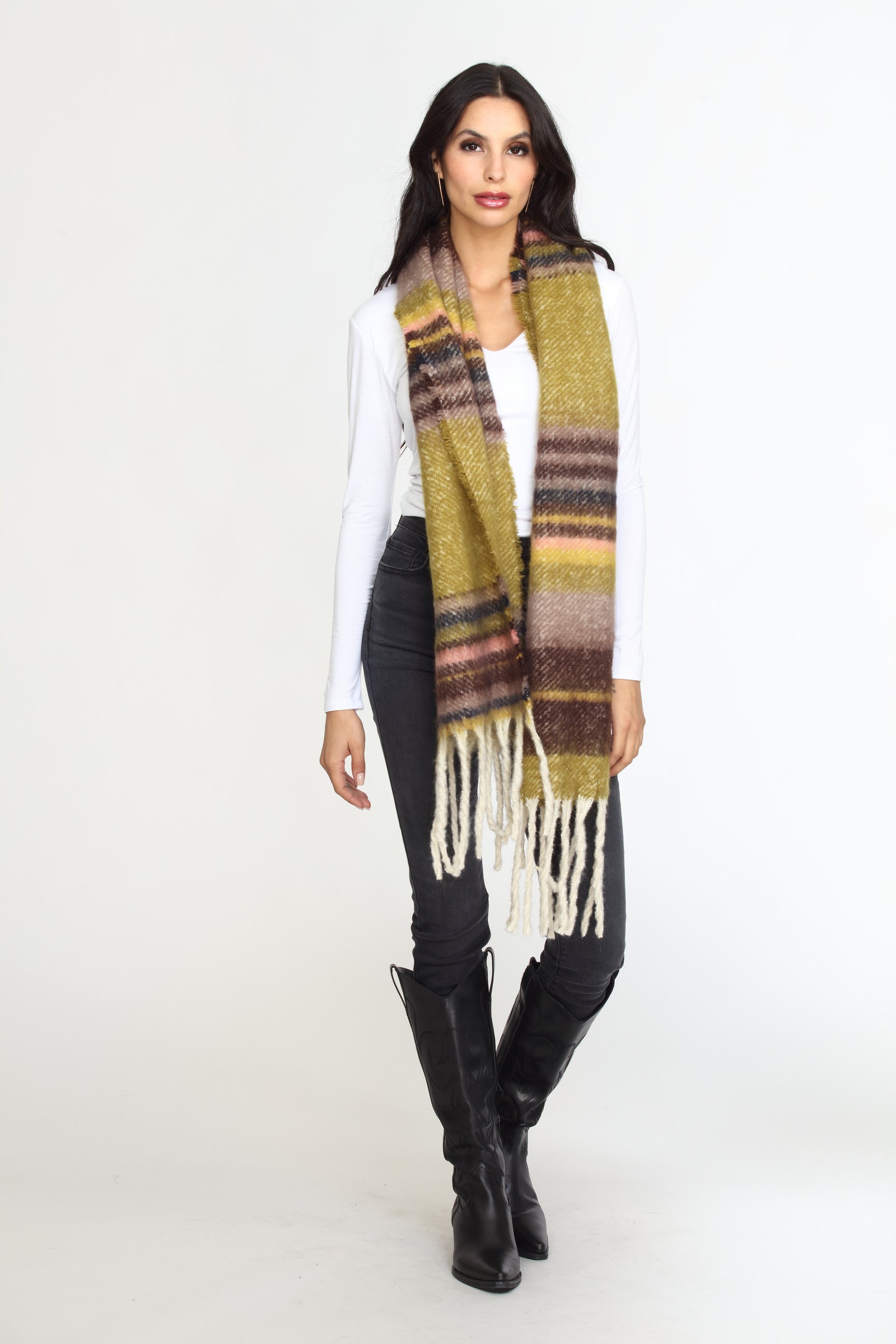 Multi Stripe Tassel Knit Scarf-FINAL SALE