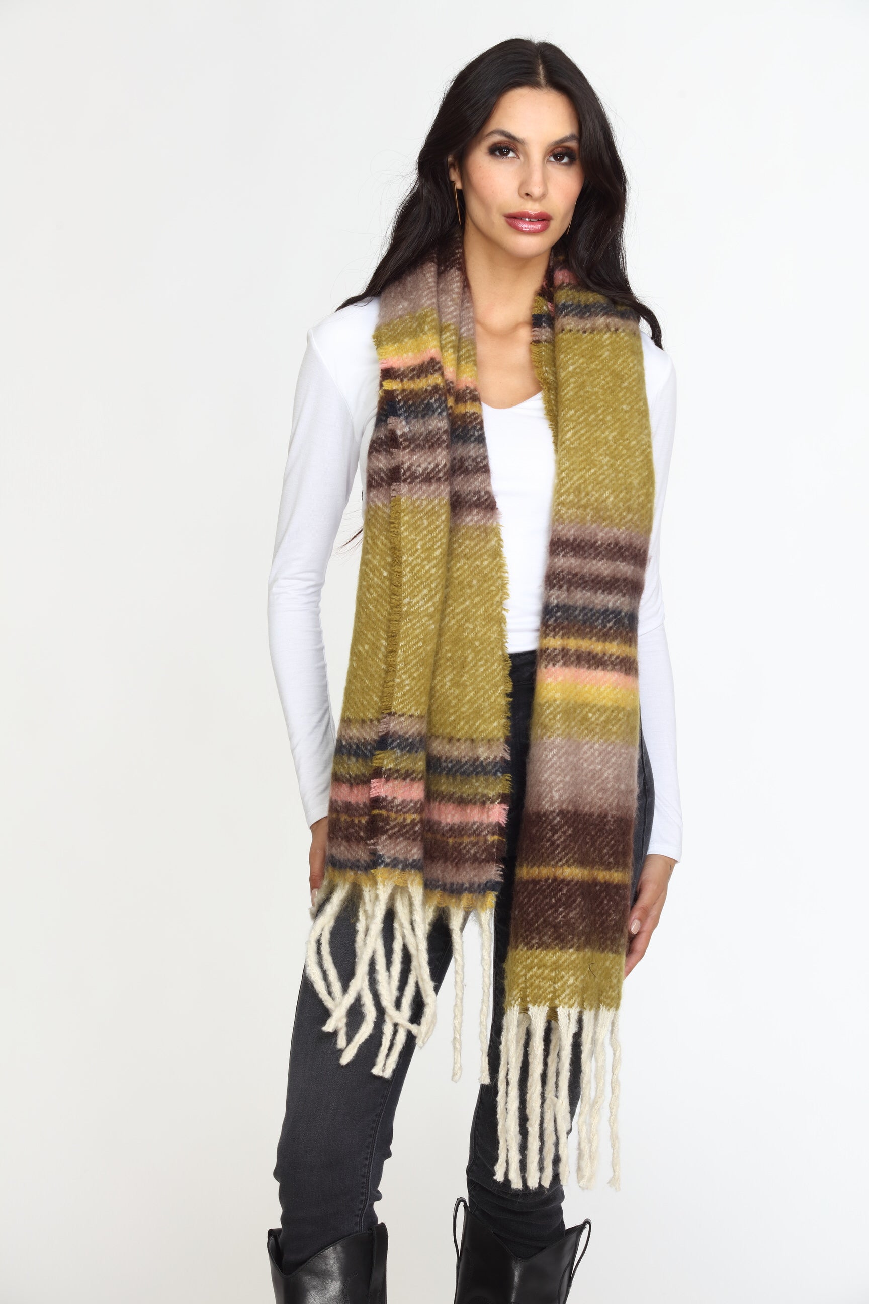Multi Stripe Tassel Knit Scarf-FINAL SALE