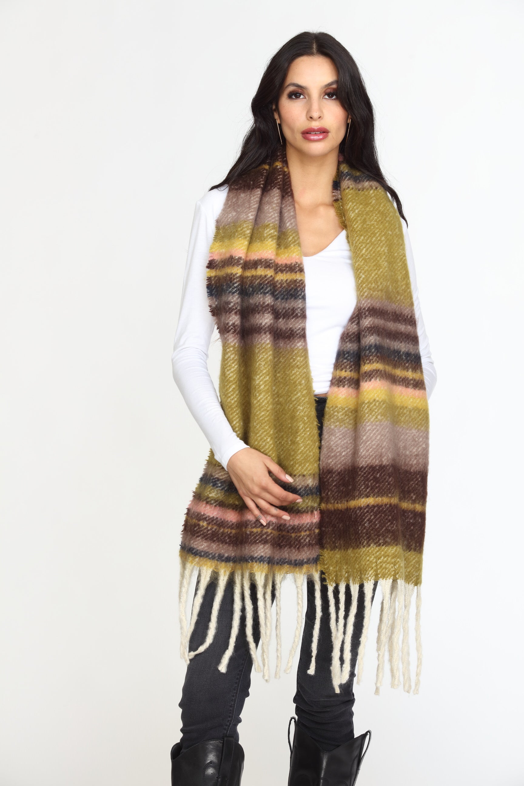 Multi Stripe Tassel Knit Scarf-FINAL SALE