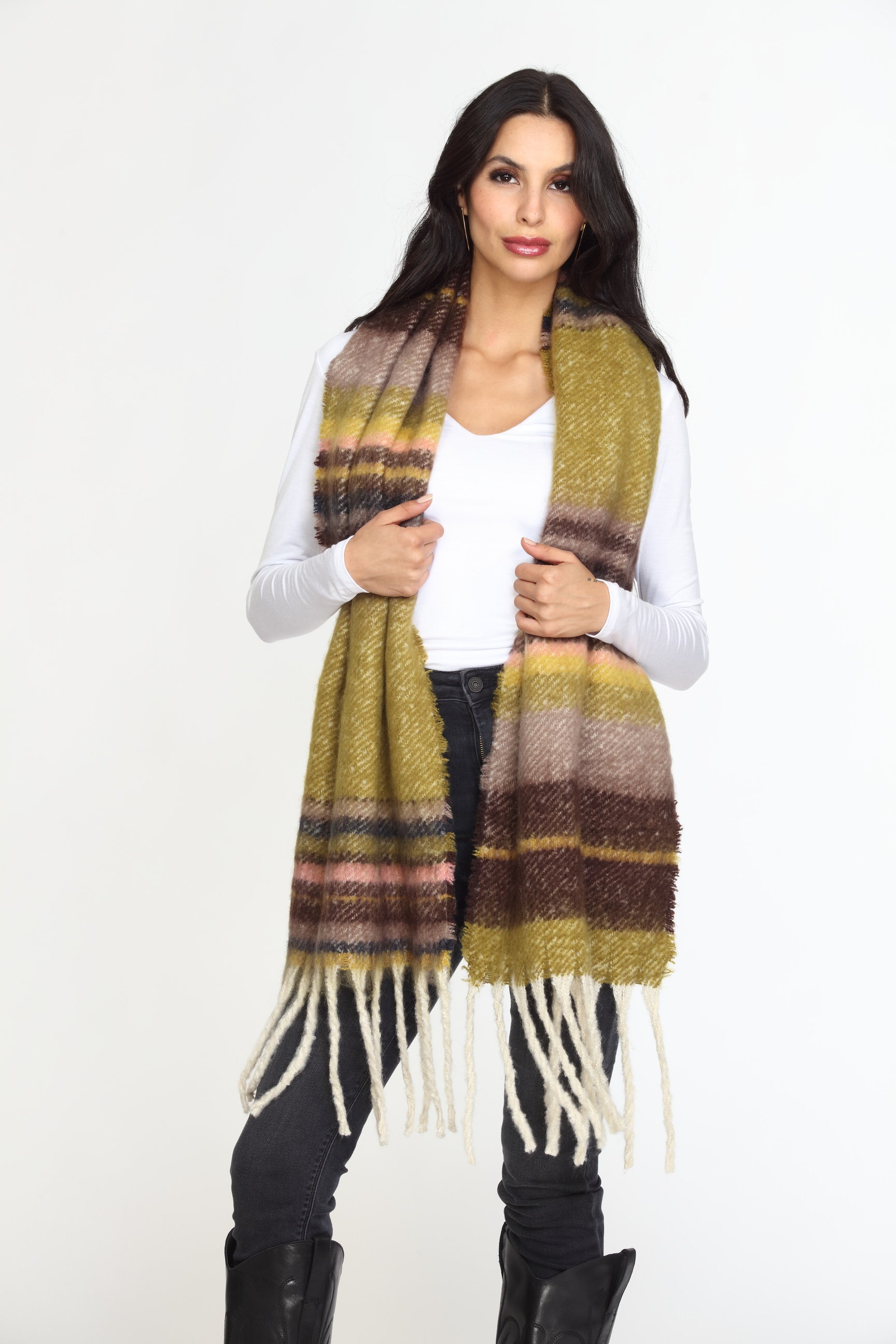 Multi Stripe Tassel Knit Scarf-FINAL SALE