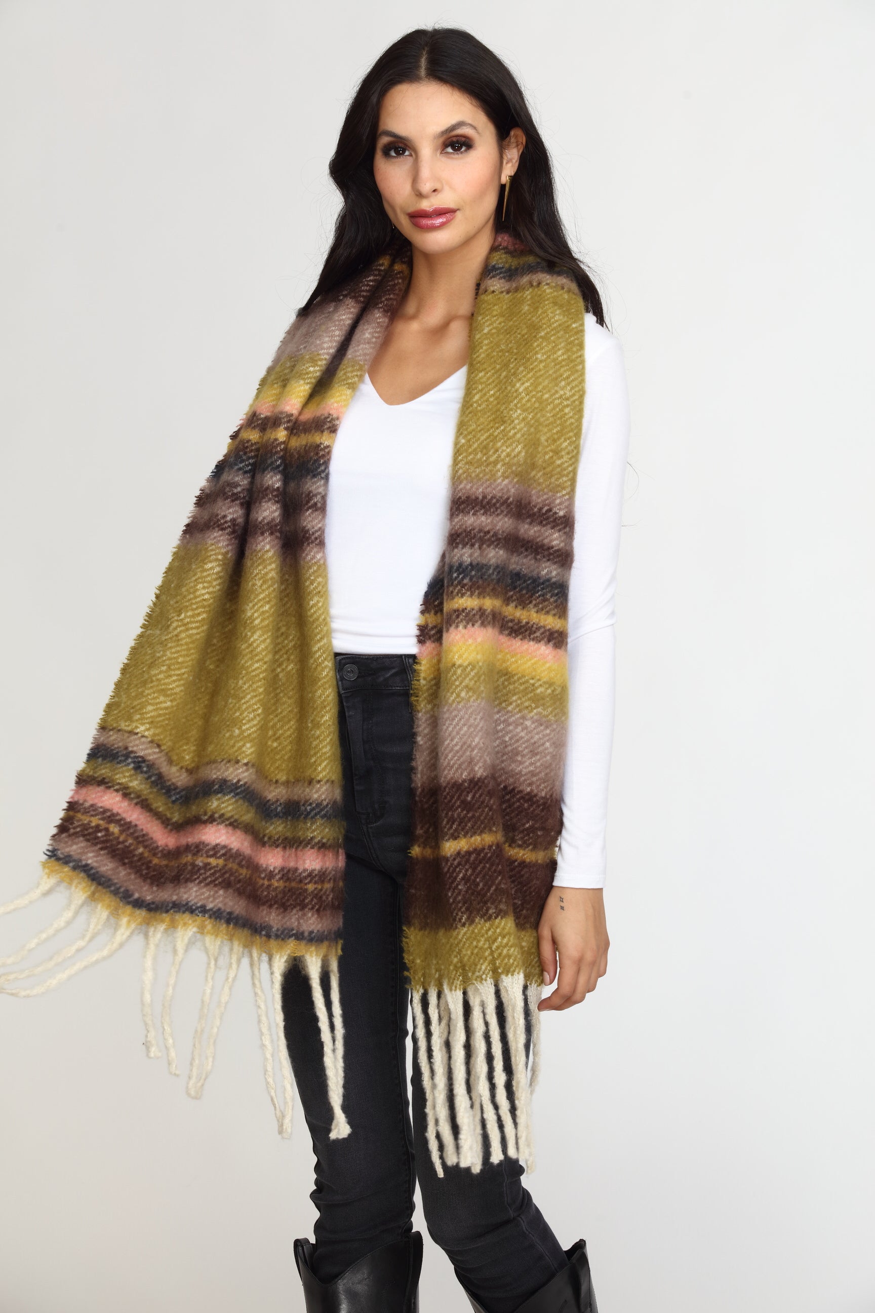 Multi Stripe Tassel Knit Scarf-FINAL SALE