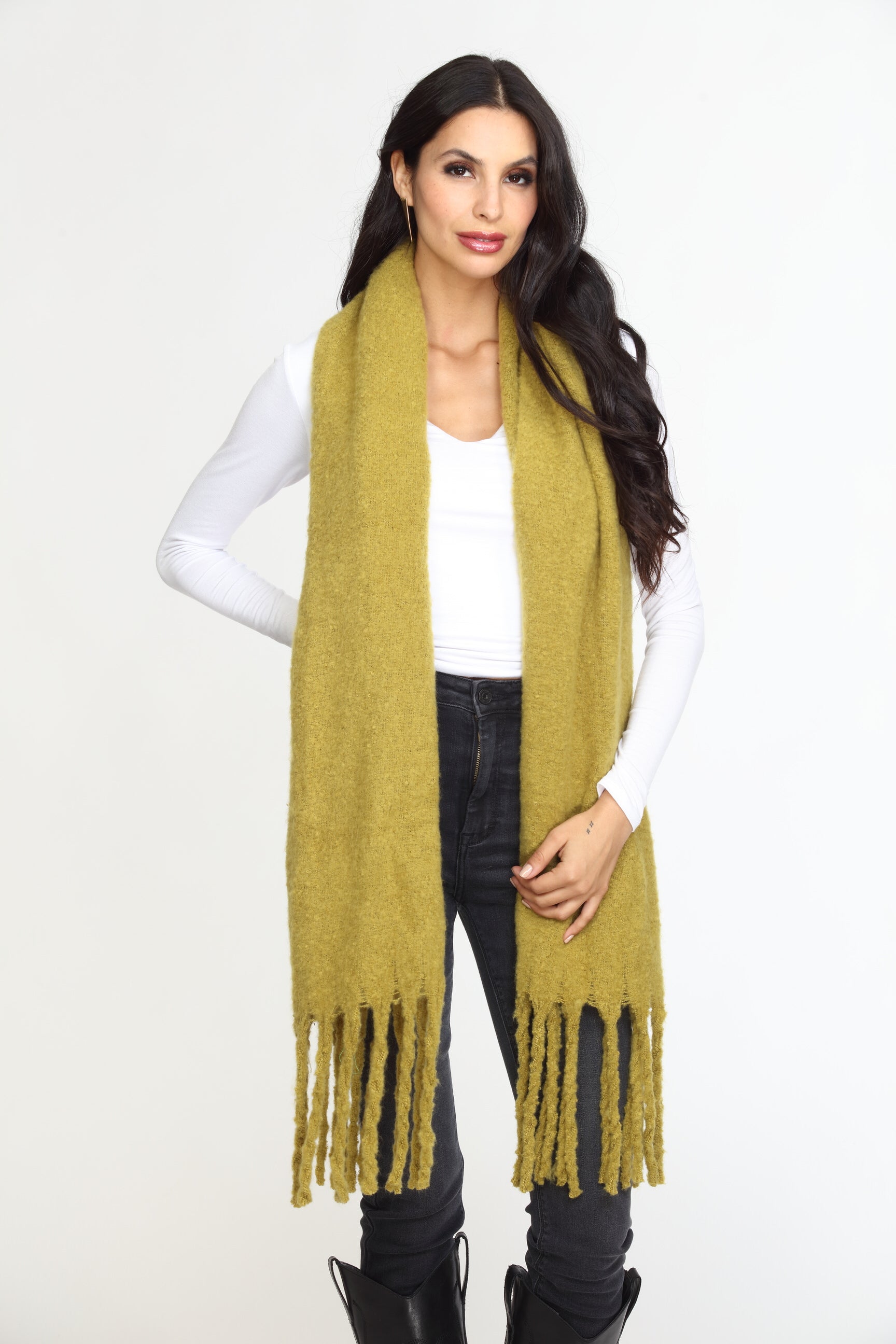Green Tassel Soft Scarf-FINAL SALE