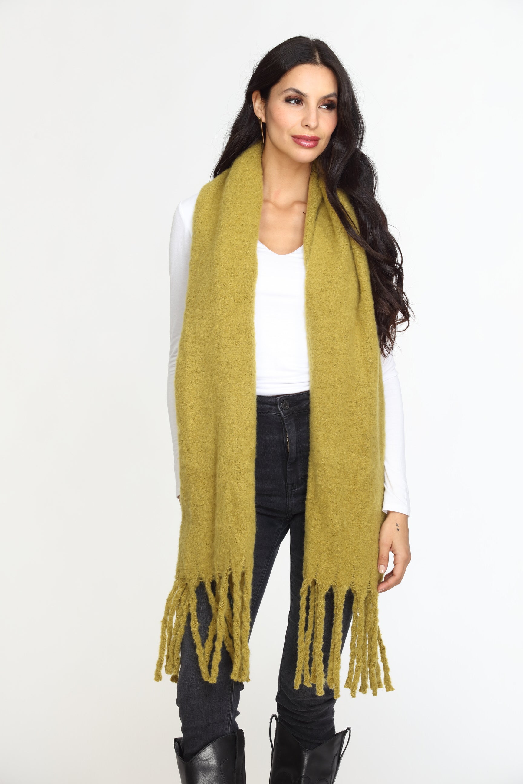 Green Tassel Soft Scarf-FINAL SALE
