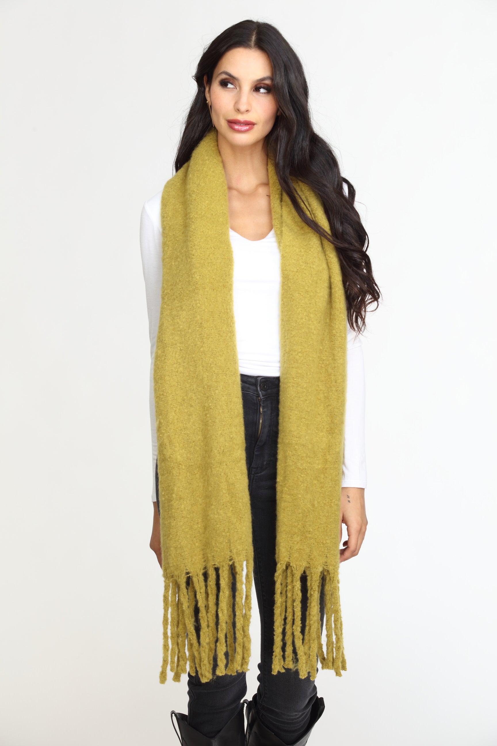 Green Tassel Soft Scarf-FINAL SALE