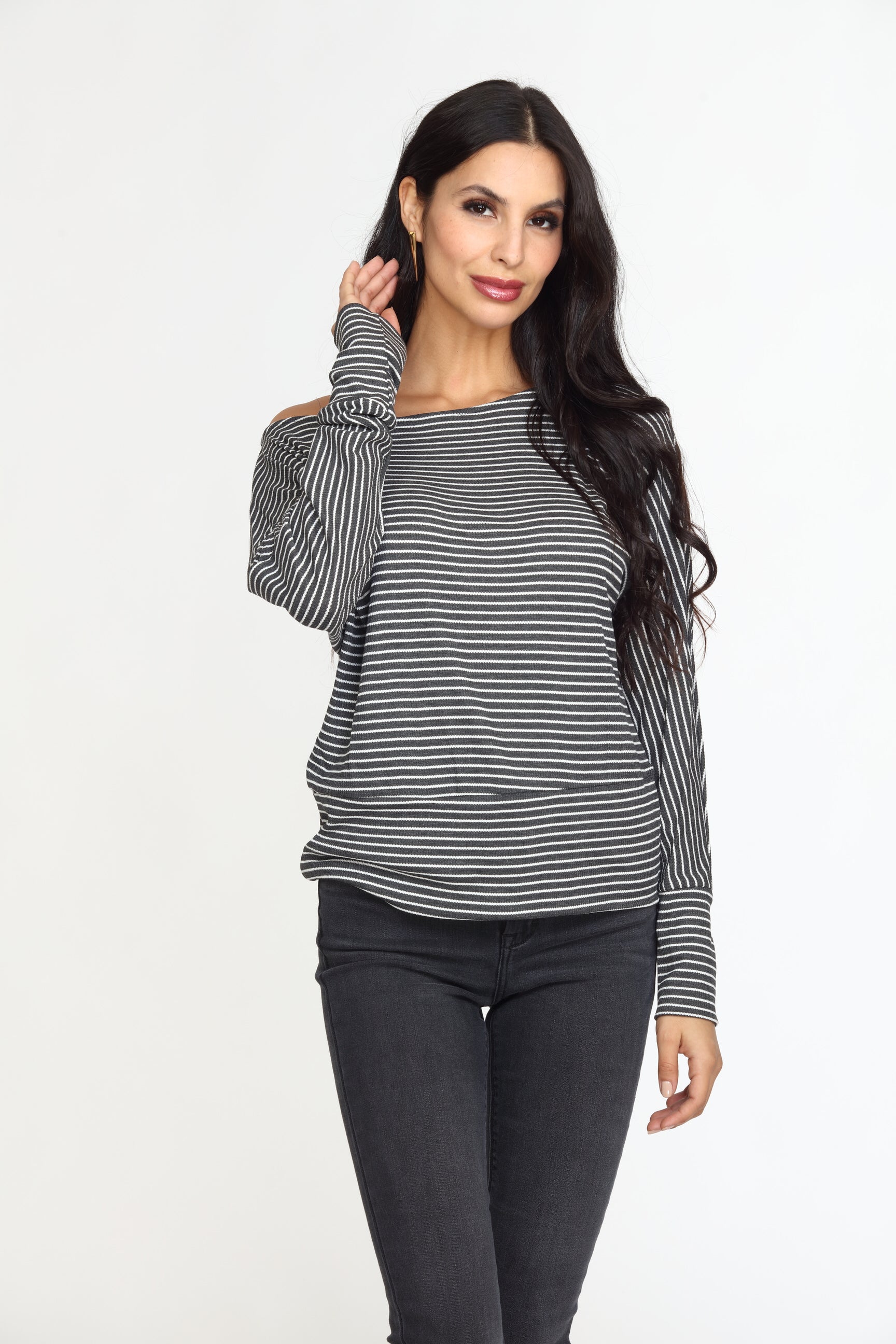 Grey and White Dolman Top-FINAL SALE