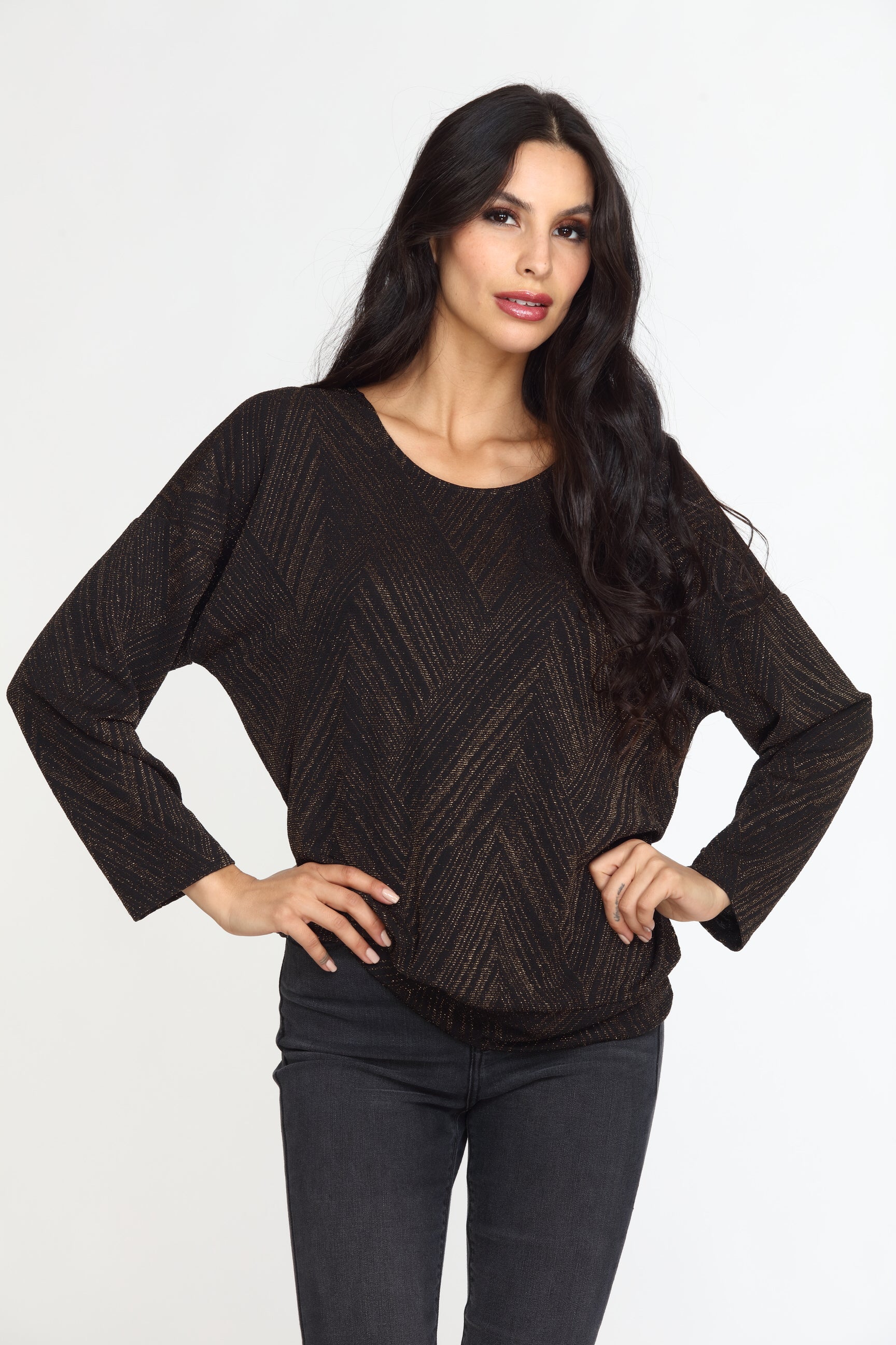 Gold Geo Sparkle Open Back Dolman Top-FINAL SALE
