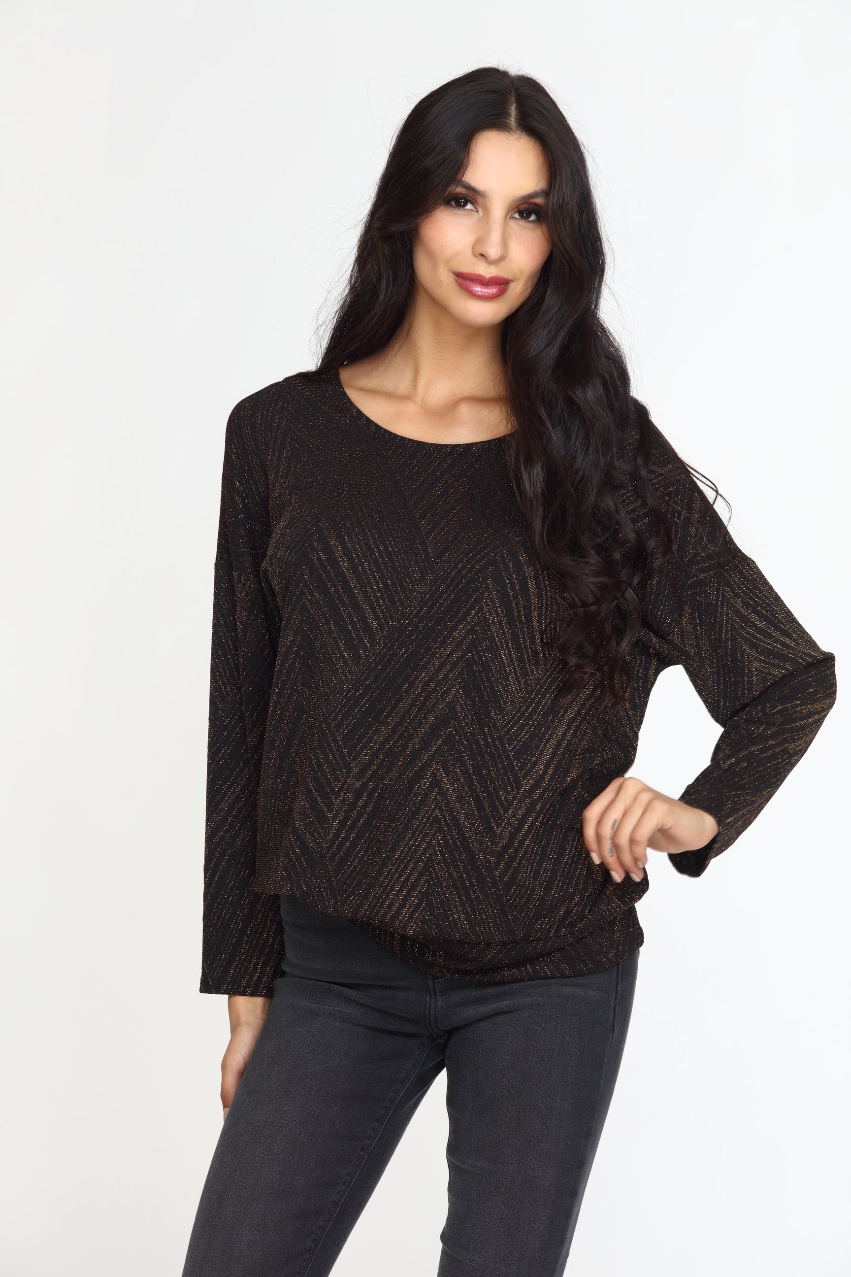 Gold Geo Sparkle Open Back Dolman Top-FINAL SALE