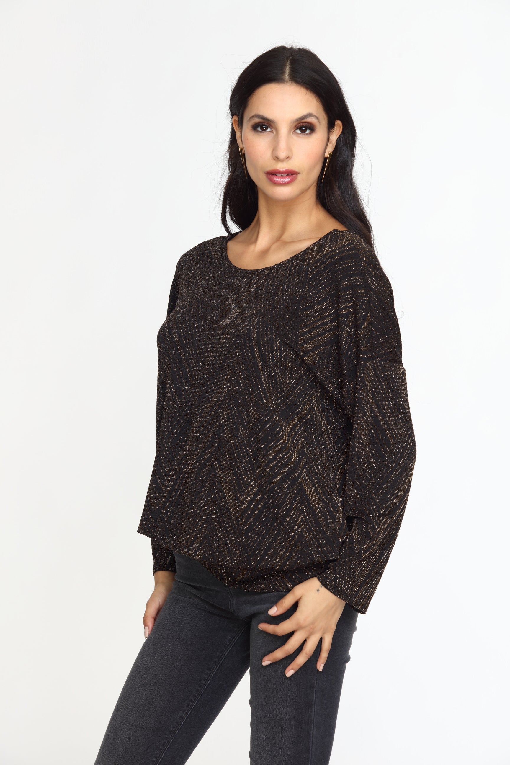 Gold Geo Sparkle Open Back Dolman Top-FINAL SALE