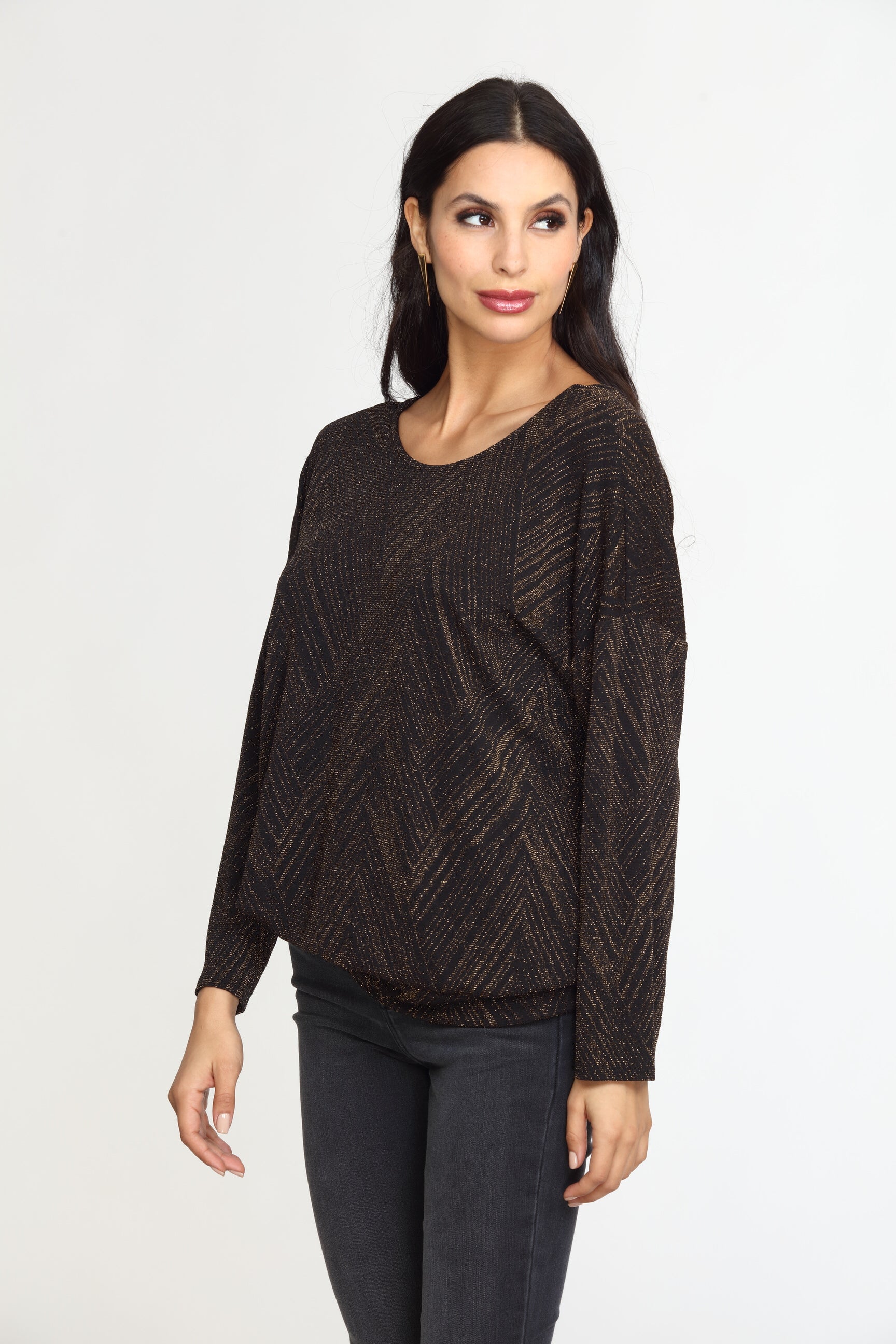 Gold Geo Sparkle Open Back Dolman Top-FINAL SALE