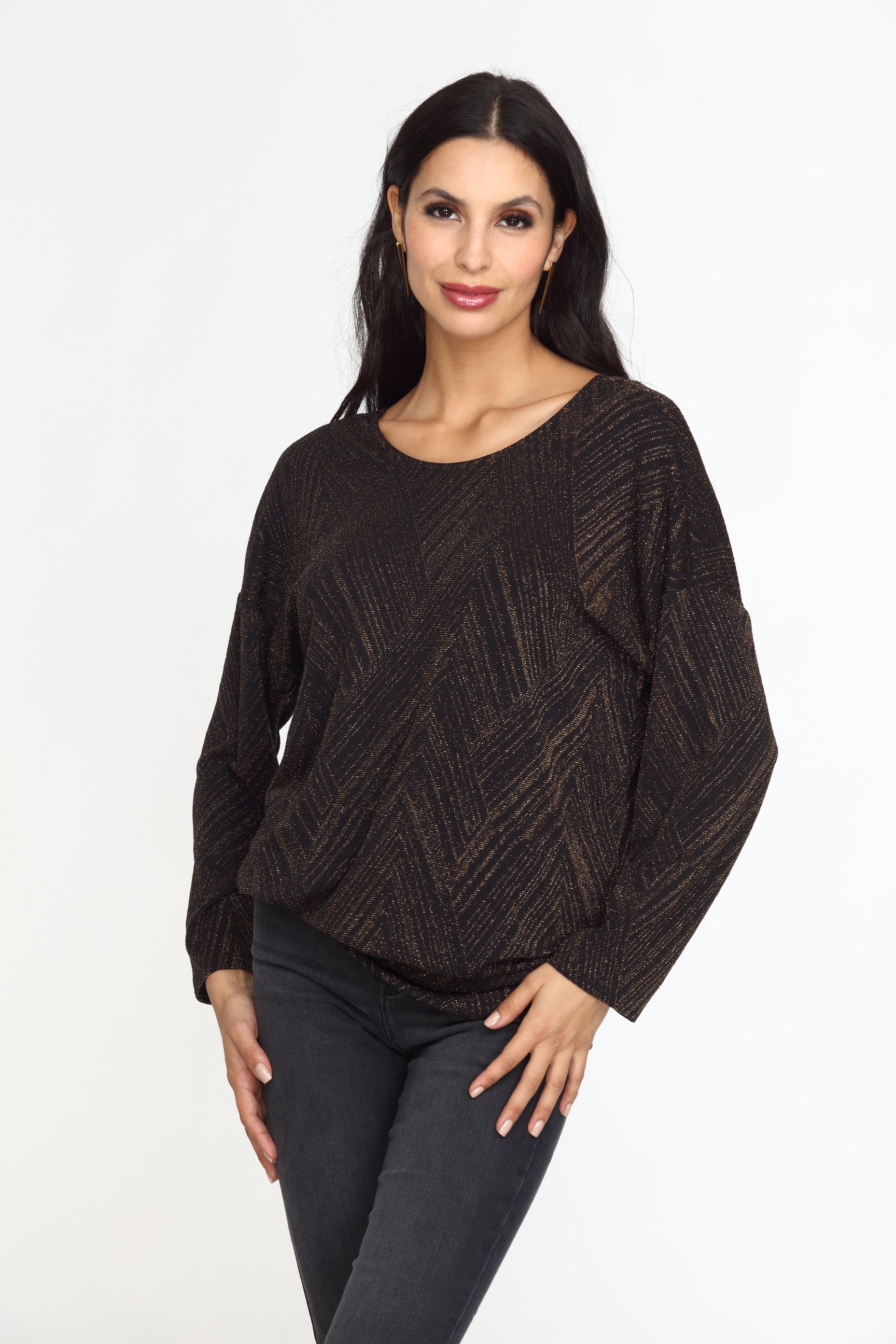 Gold Geo Sparkle Open Back Dolman Top-FINAL SALE