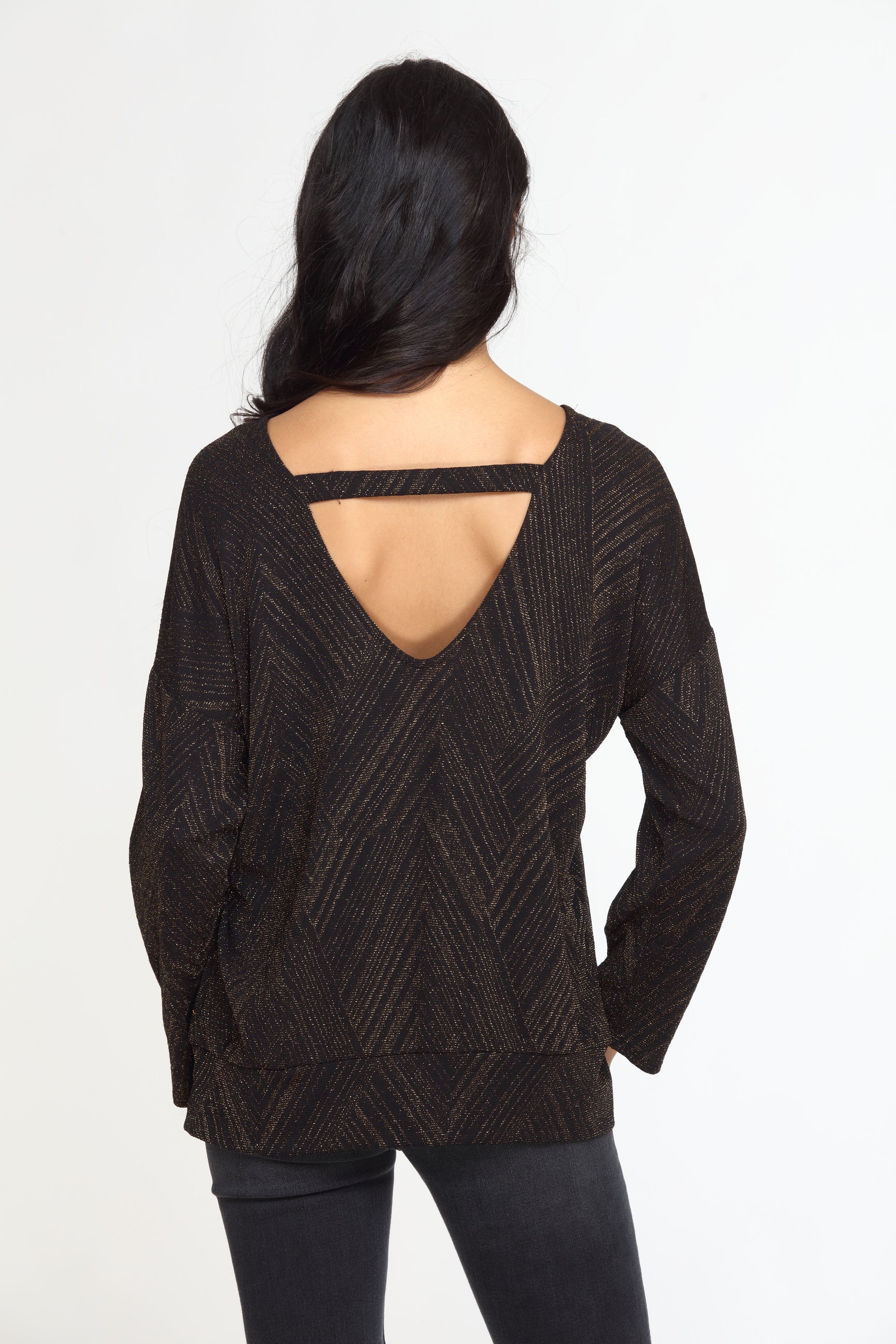 Gold Geo Sparkle Open Back Dolman Top-FINAL SALE