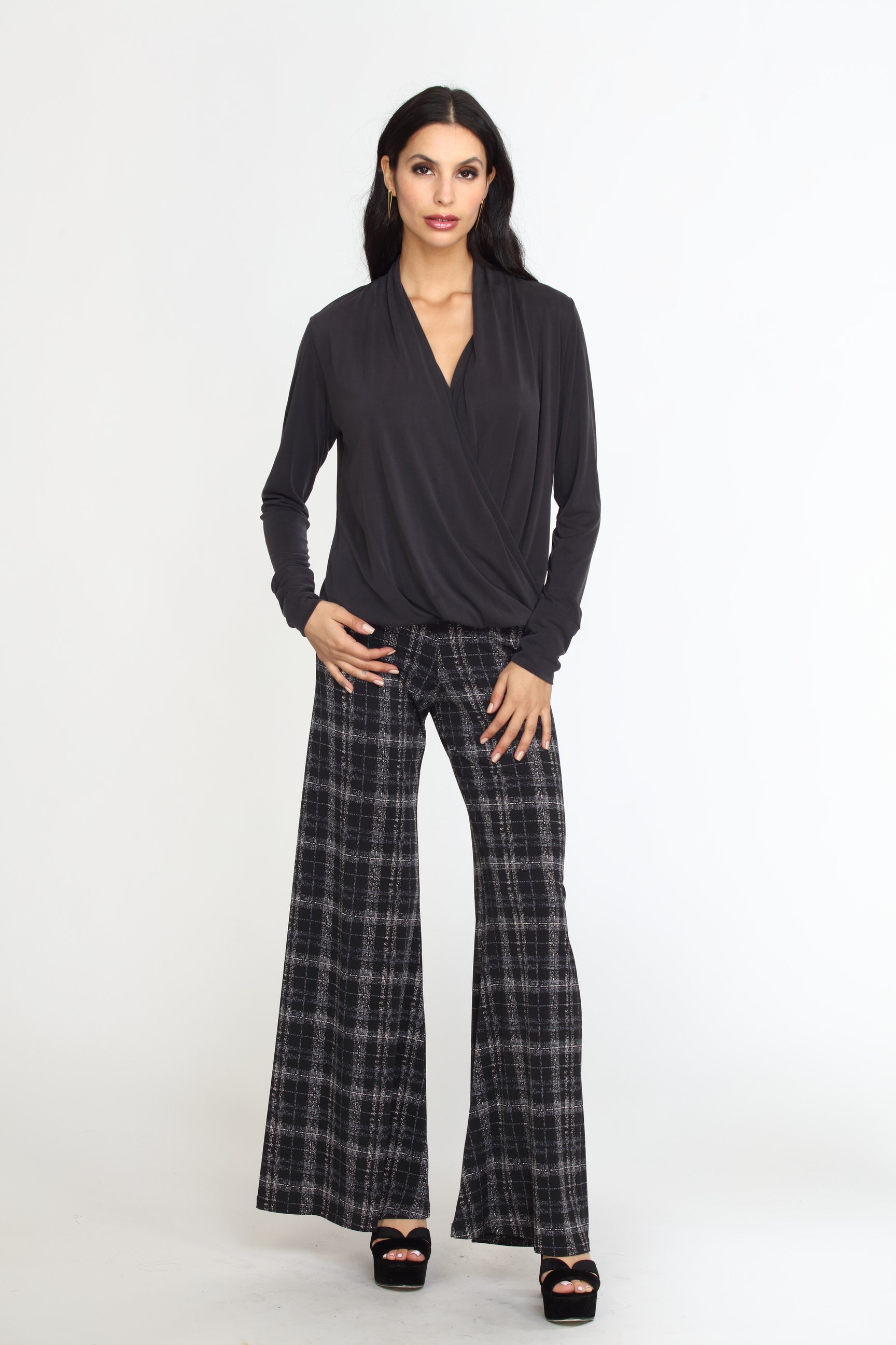 Black Cupro Draped Surplice Top-BEST SELLER