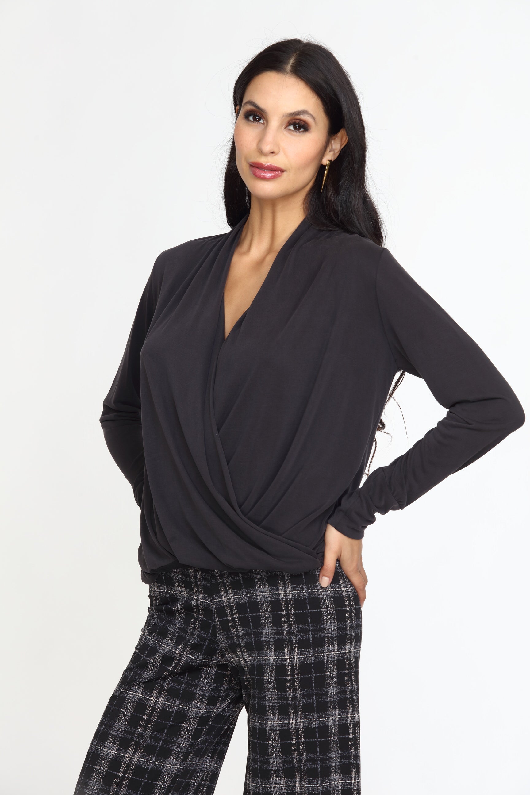 Black Cupro Draped Surplice Top-BEST SELLER