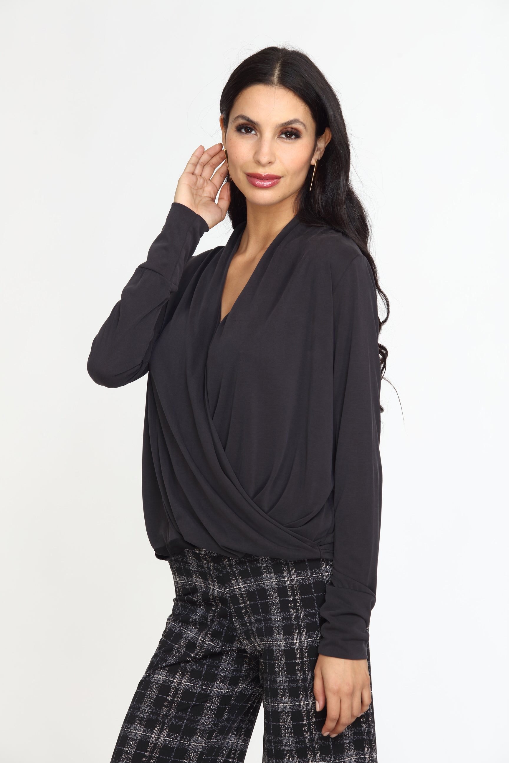 Black Cupro Draped Surplice Top-BEST SELLER