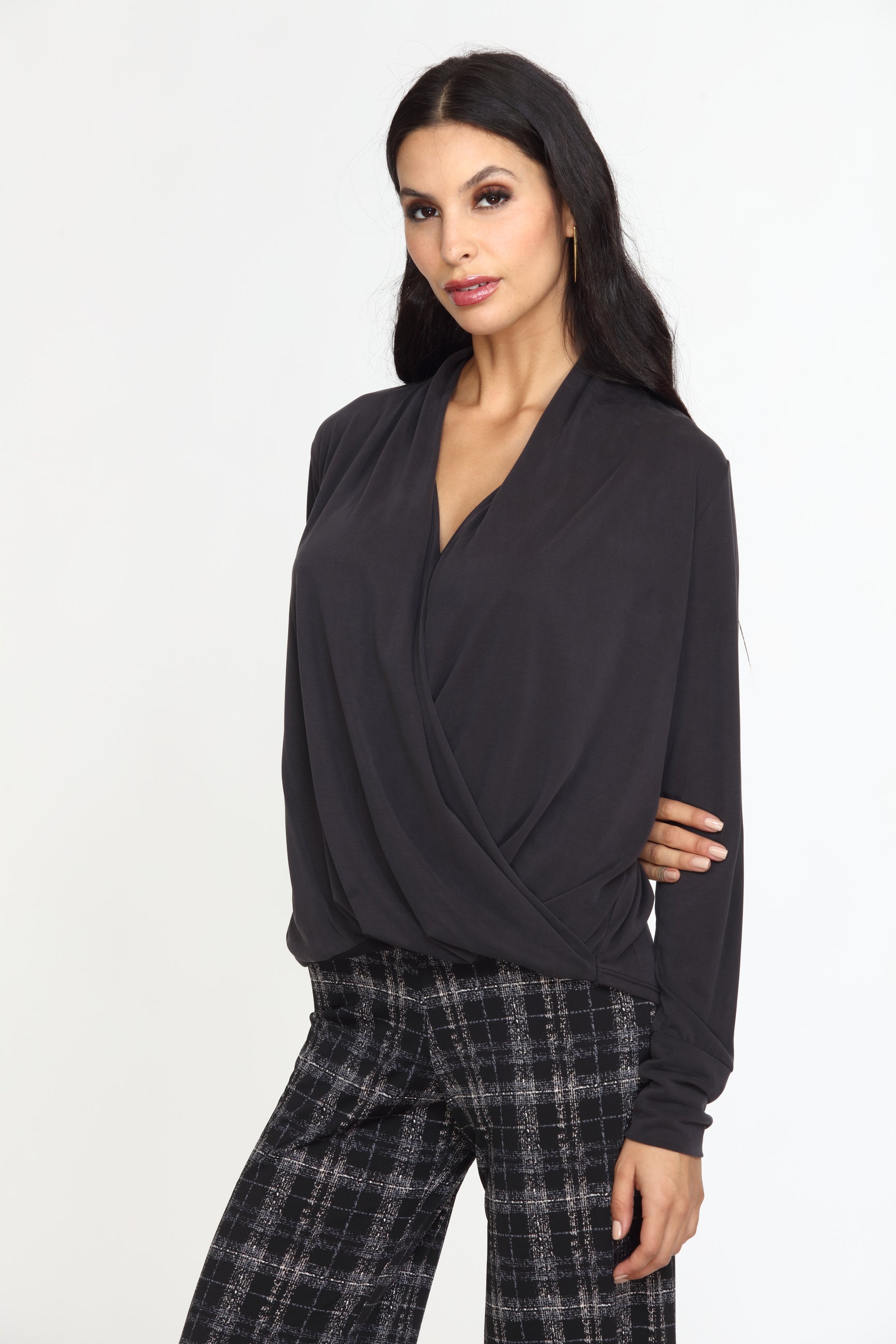 Black Cupro Draped Surplice Top-BEST SELLER