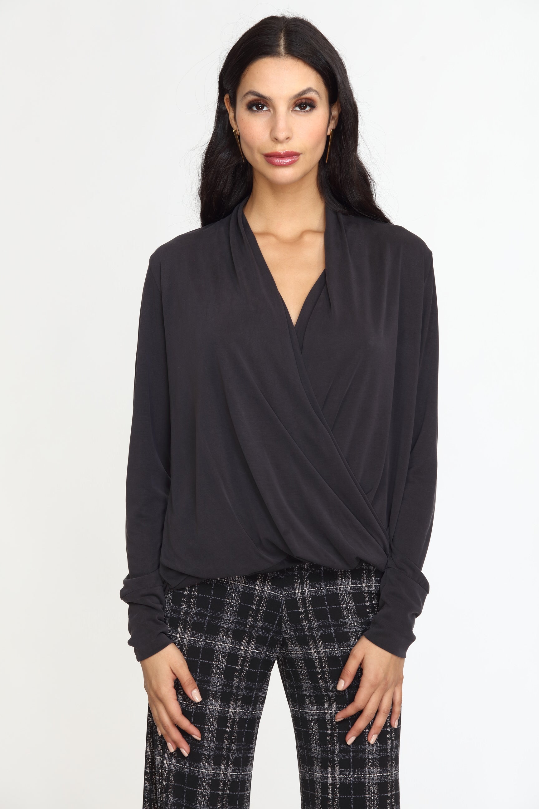 Black Cupro Draped Surplice Top-BEST SELLER