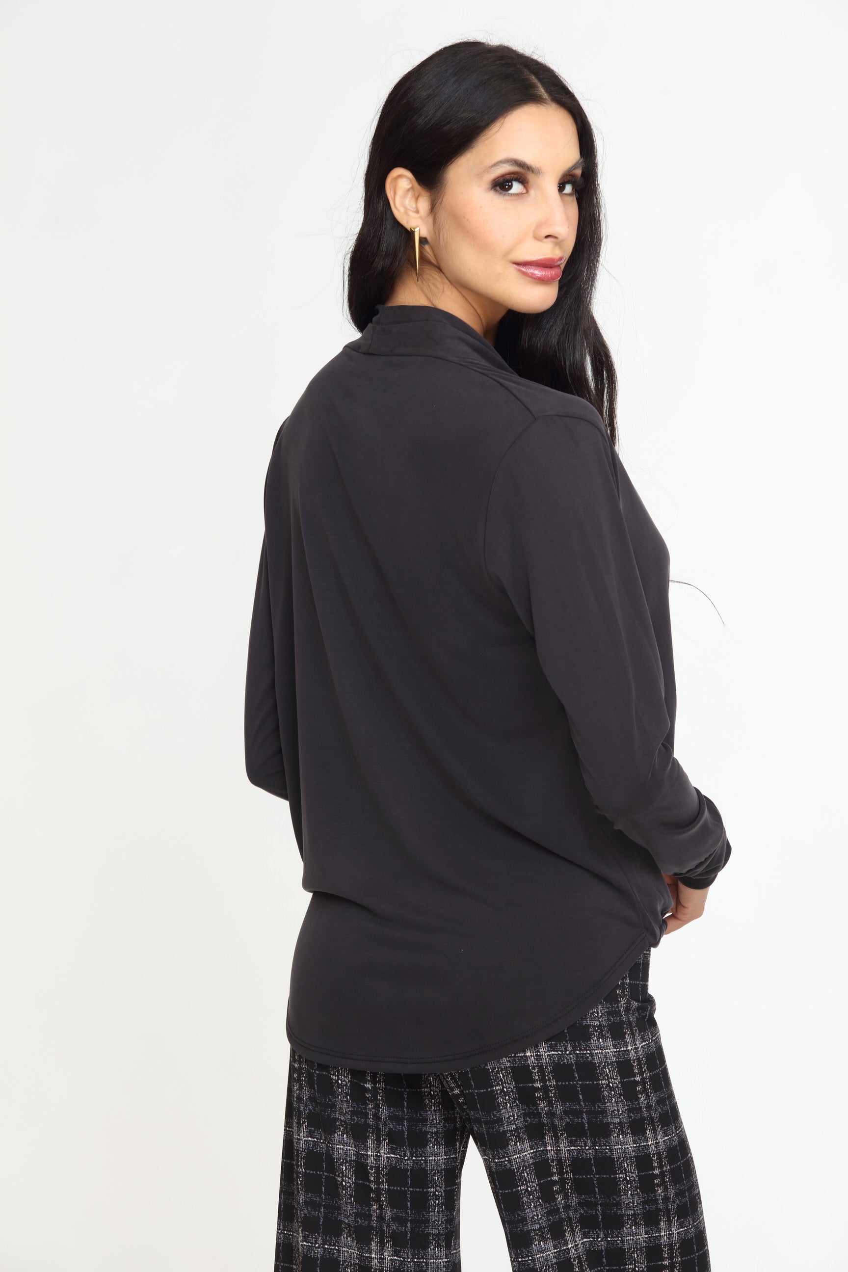Black Cupro Draped Surplice Top-BEST SELLER