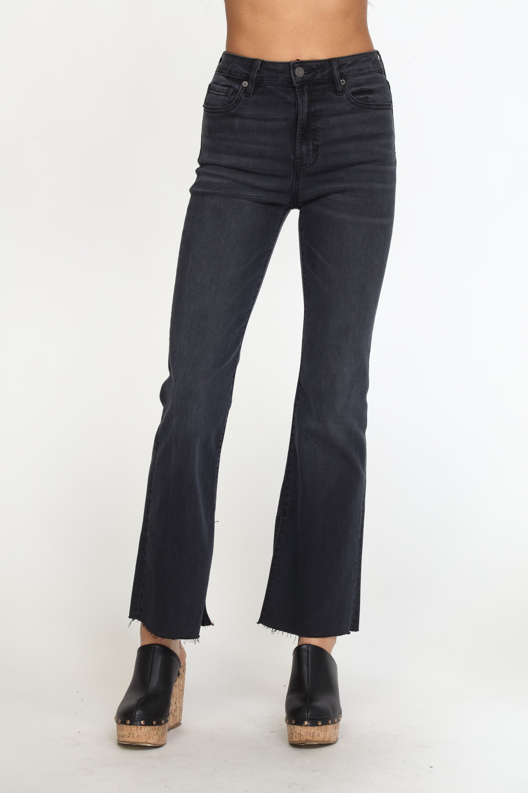 Ryan High Rise Bootcut Stretch Jeans with Slit - Charcoal/ FINAL SALE