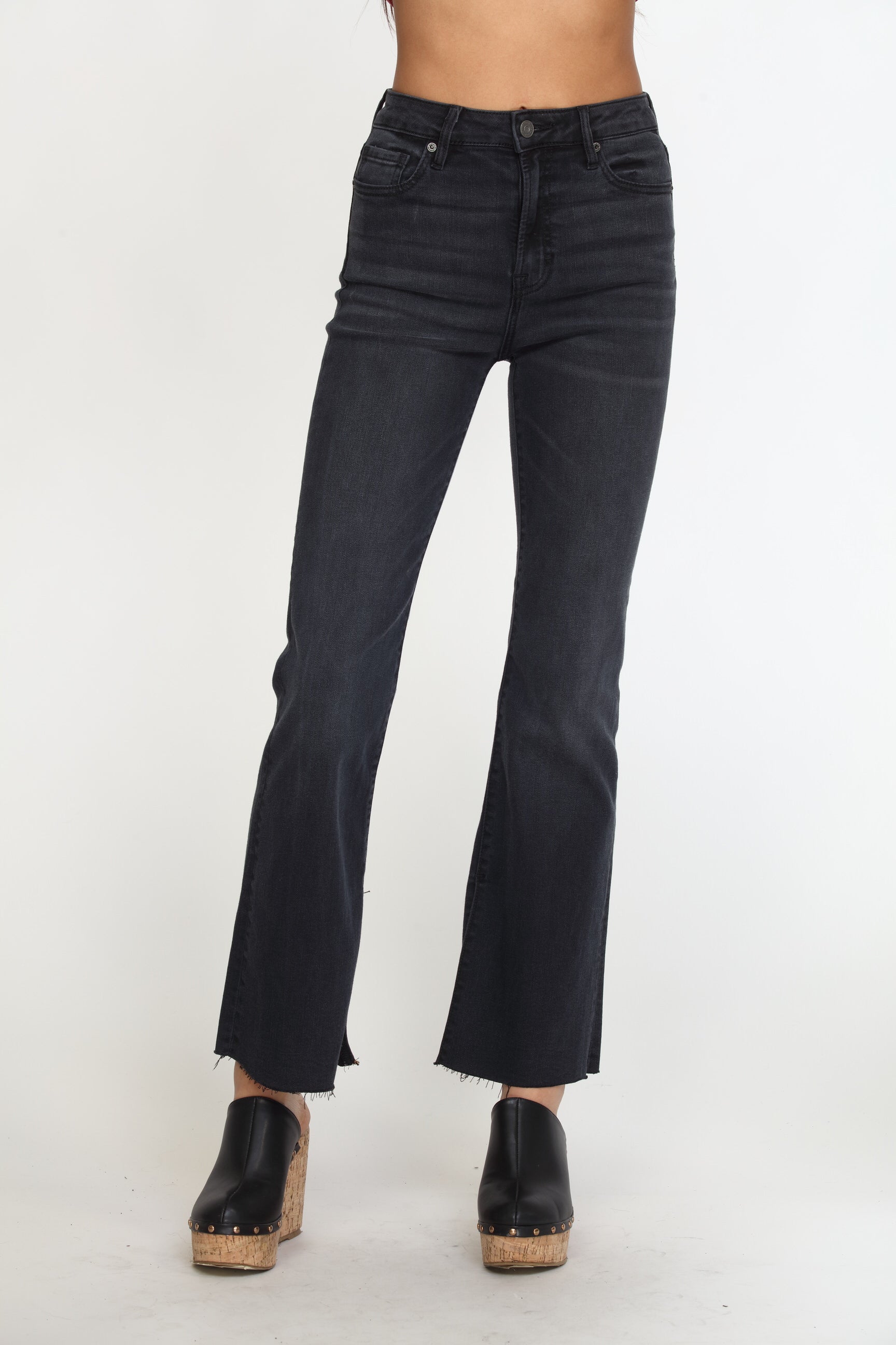 Ryan High Rise Bootcut Stretch Jeans with Slit - Charcoal/ FINAL SALE