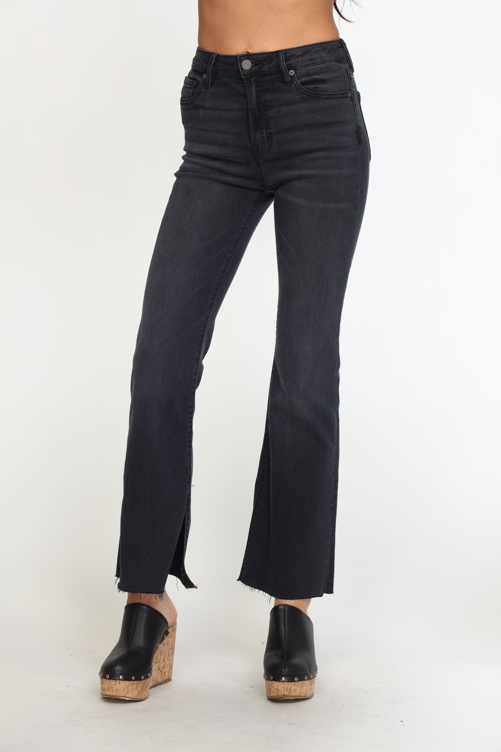 Ryan High Rise Bootcut Stretch Jeans with Slit - Charcoal/ FINAL SALE