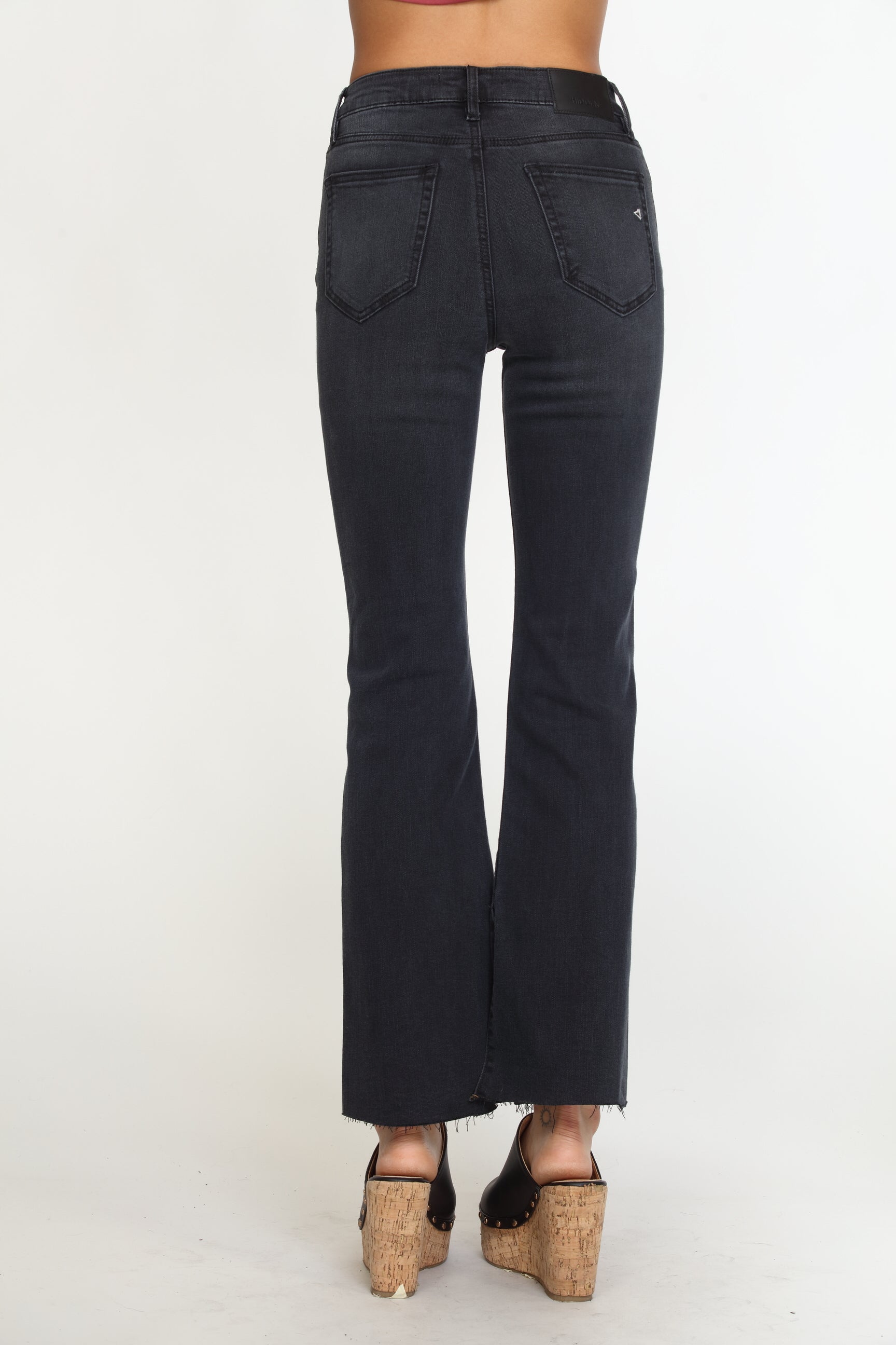 Ryan High Rise Bootcut Stretch Jeans with Slit - Charcoal/ FINAL SALE