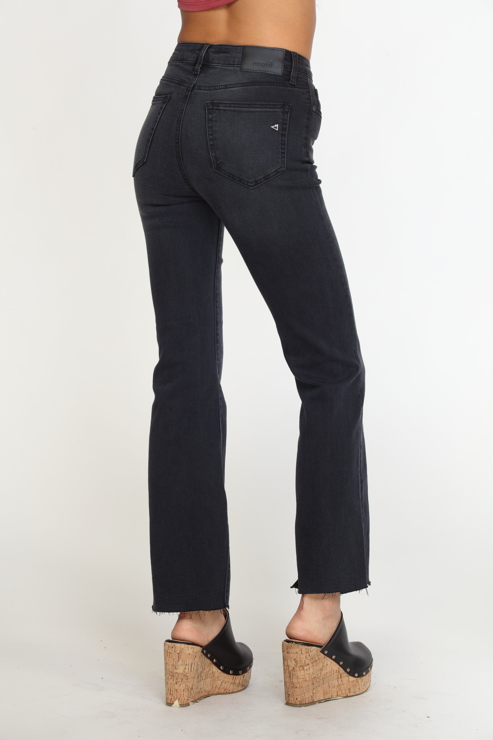 Ryan High Rise Bootcut Stretch Jeans with Slit - Charcoal/ FINAL SALE