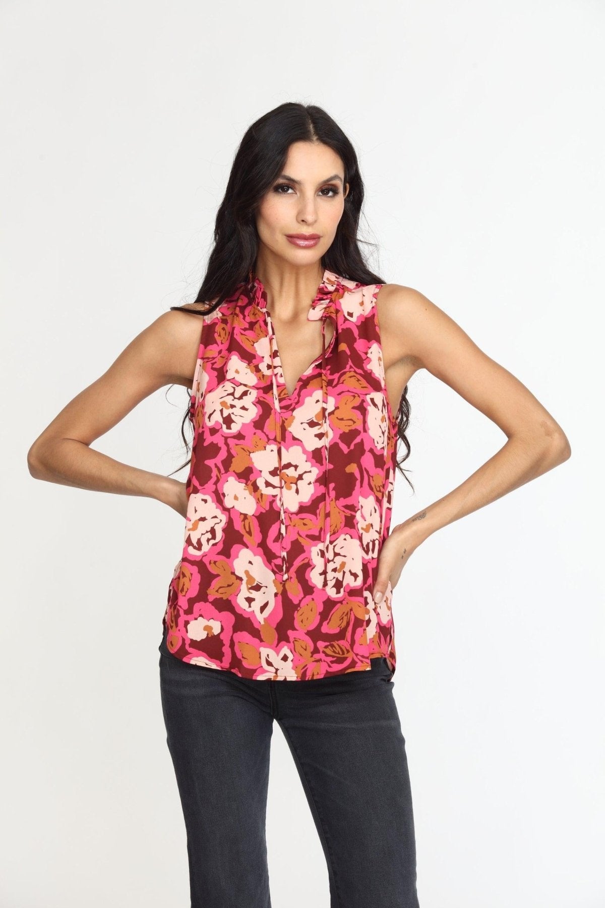 Lea Pleated Neck Sleeveless Blouse-FINAL SALE
