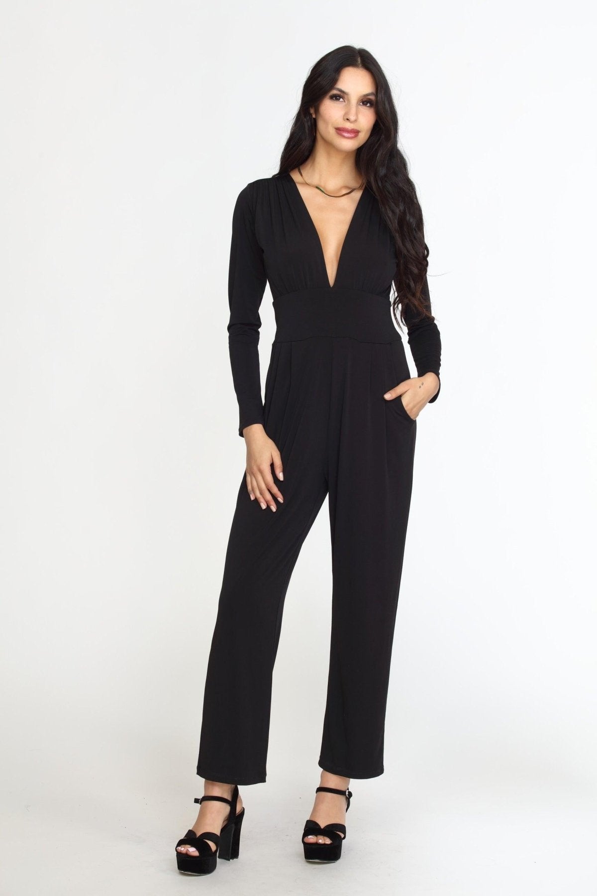 Black Deep V-Neck Jumpsuit -FINAL SALE