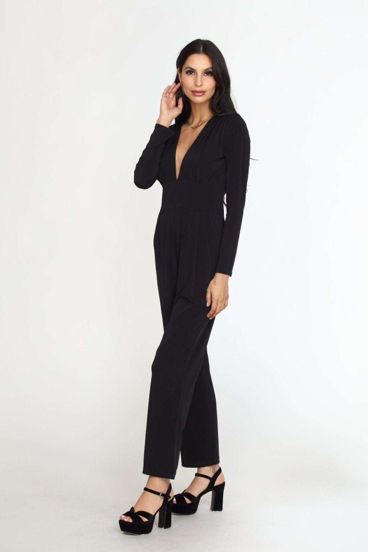 Black Deep V-Neck Jumpsuit -FINAL SALE