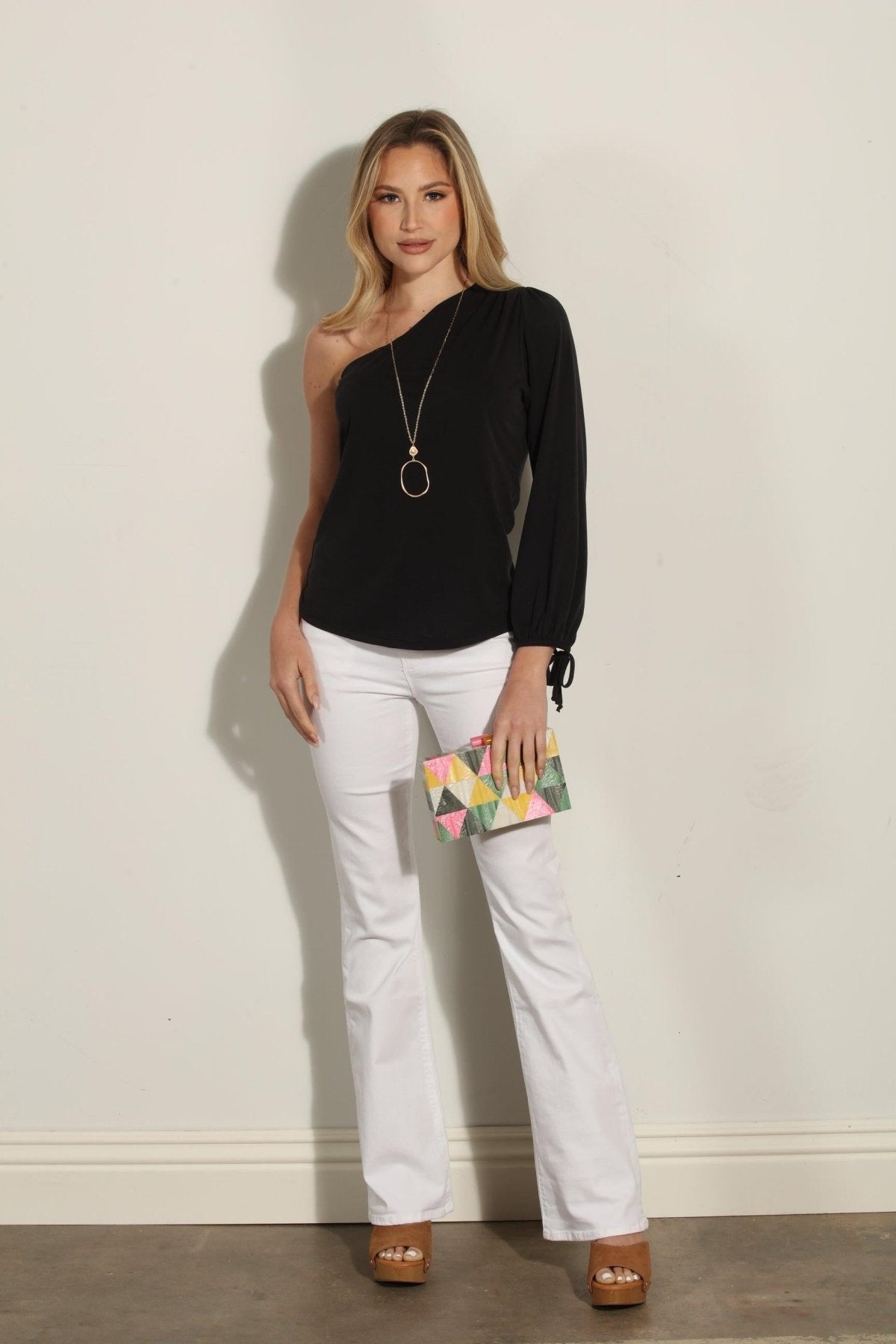 Black Cupro One Shoulder Asymmetrical Top