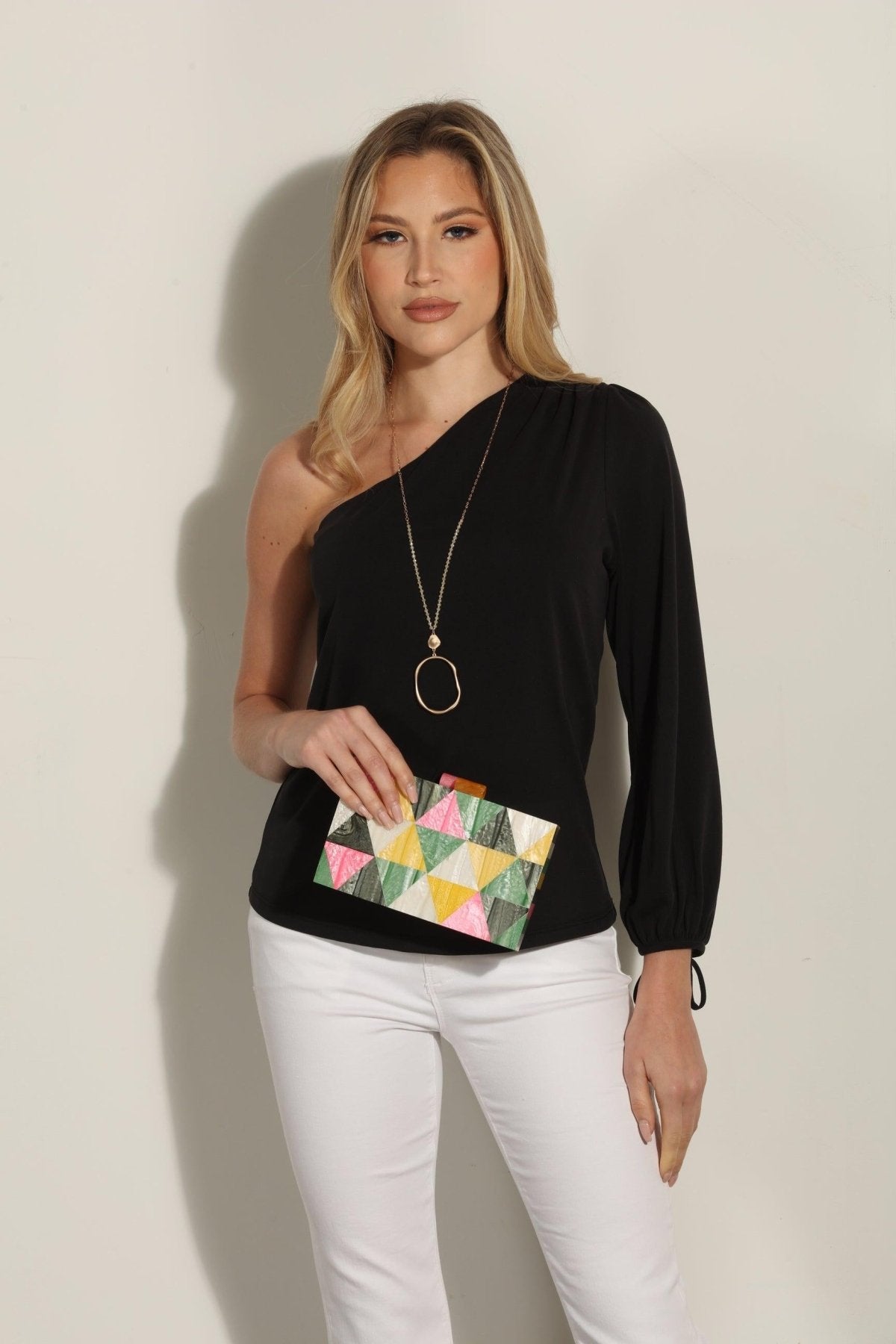 Black Cupro One Shoulder Asymmetrical Top
