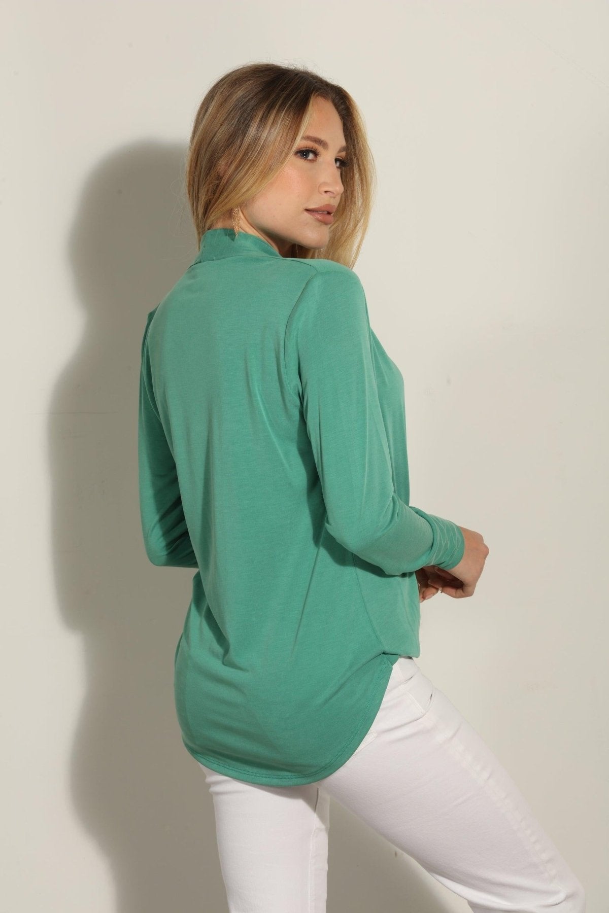 Kelly Green Cupro Draped Surplice Top-FINAL SALE