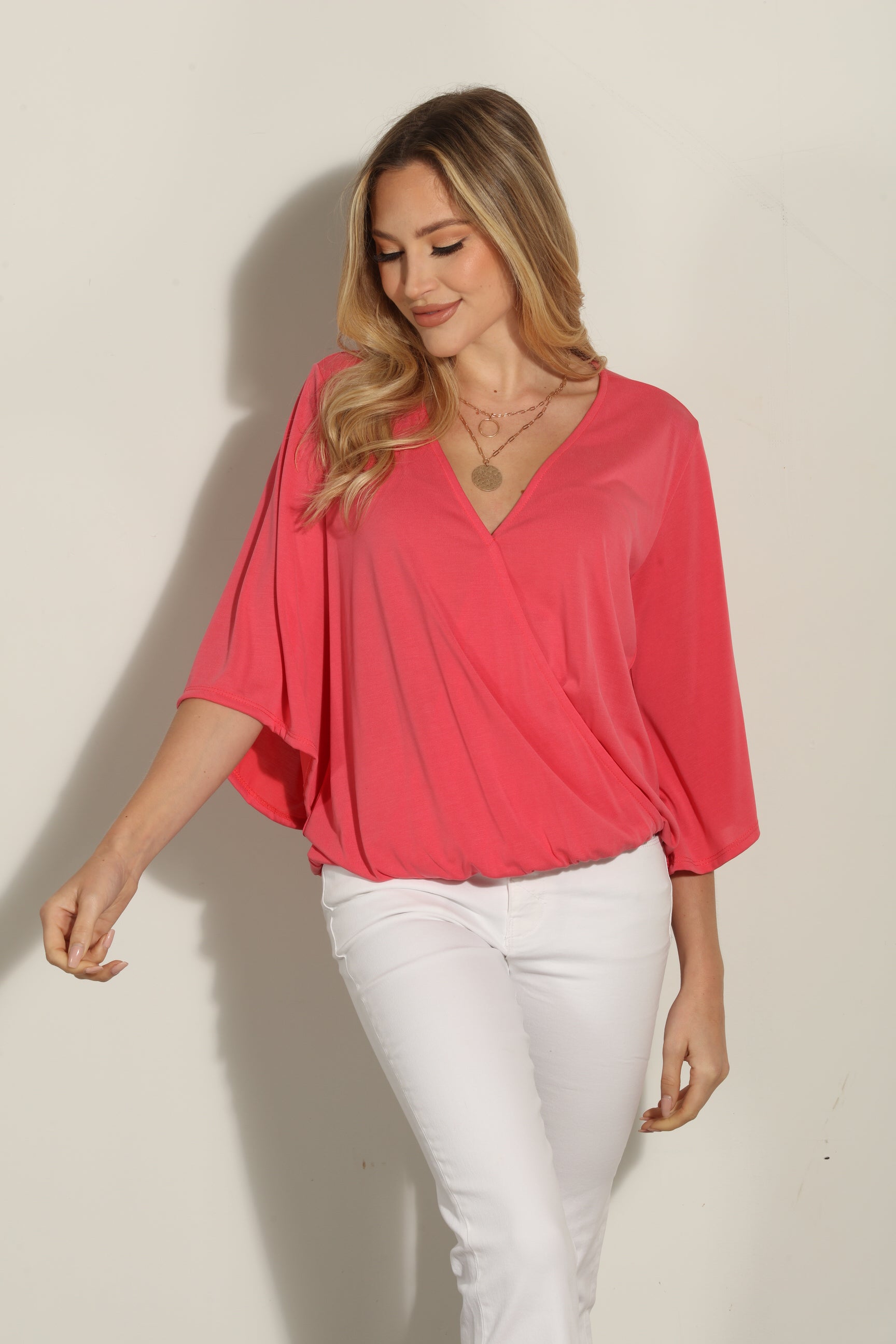 Coral Cupro Surplice Top-BEST SELLER