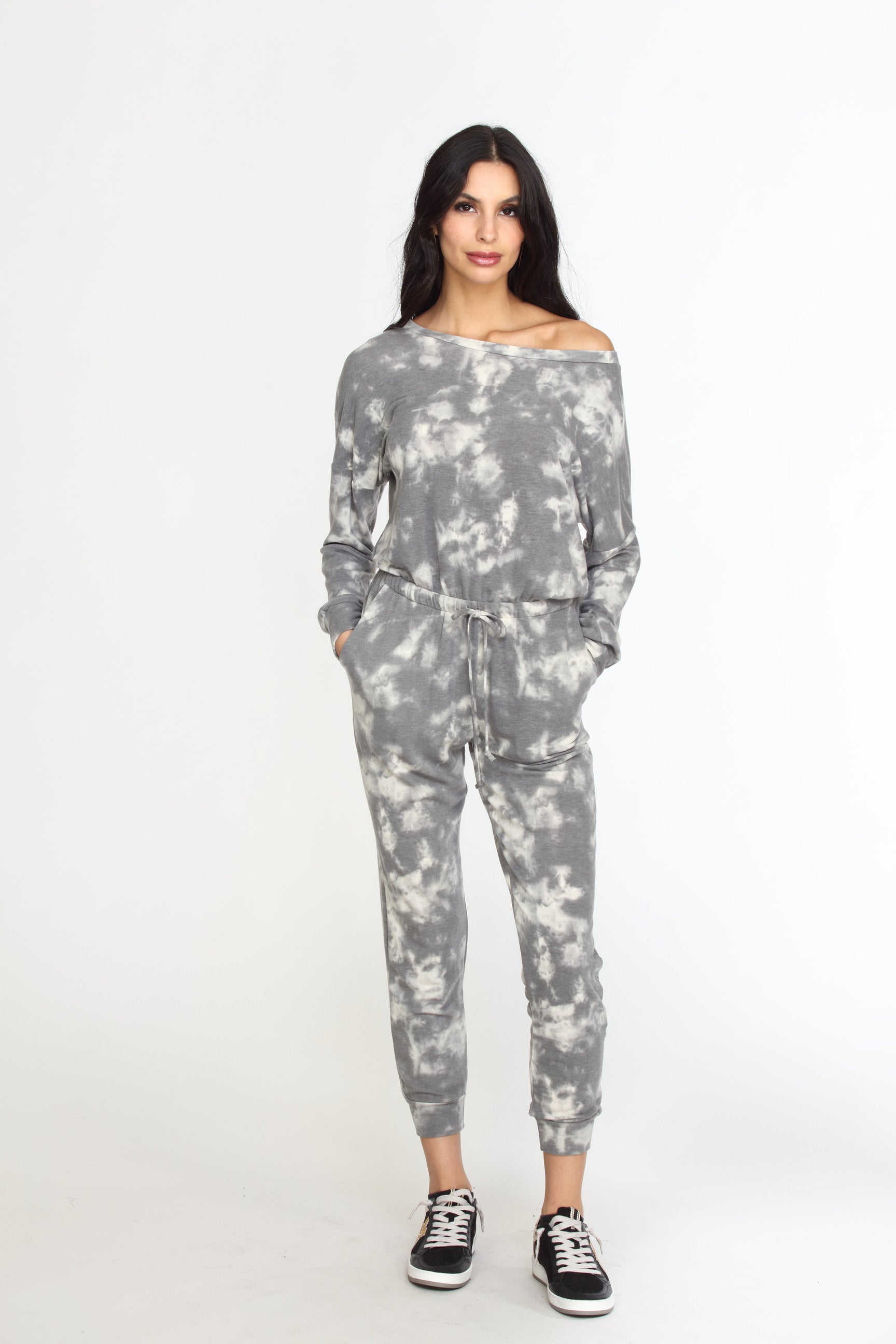 Grey Tie Dye French Terry Jumpsuit-FINAL SALE