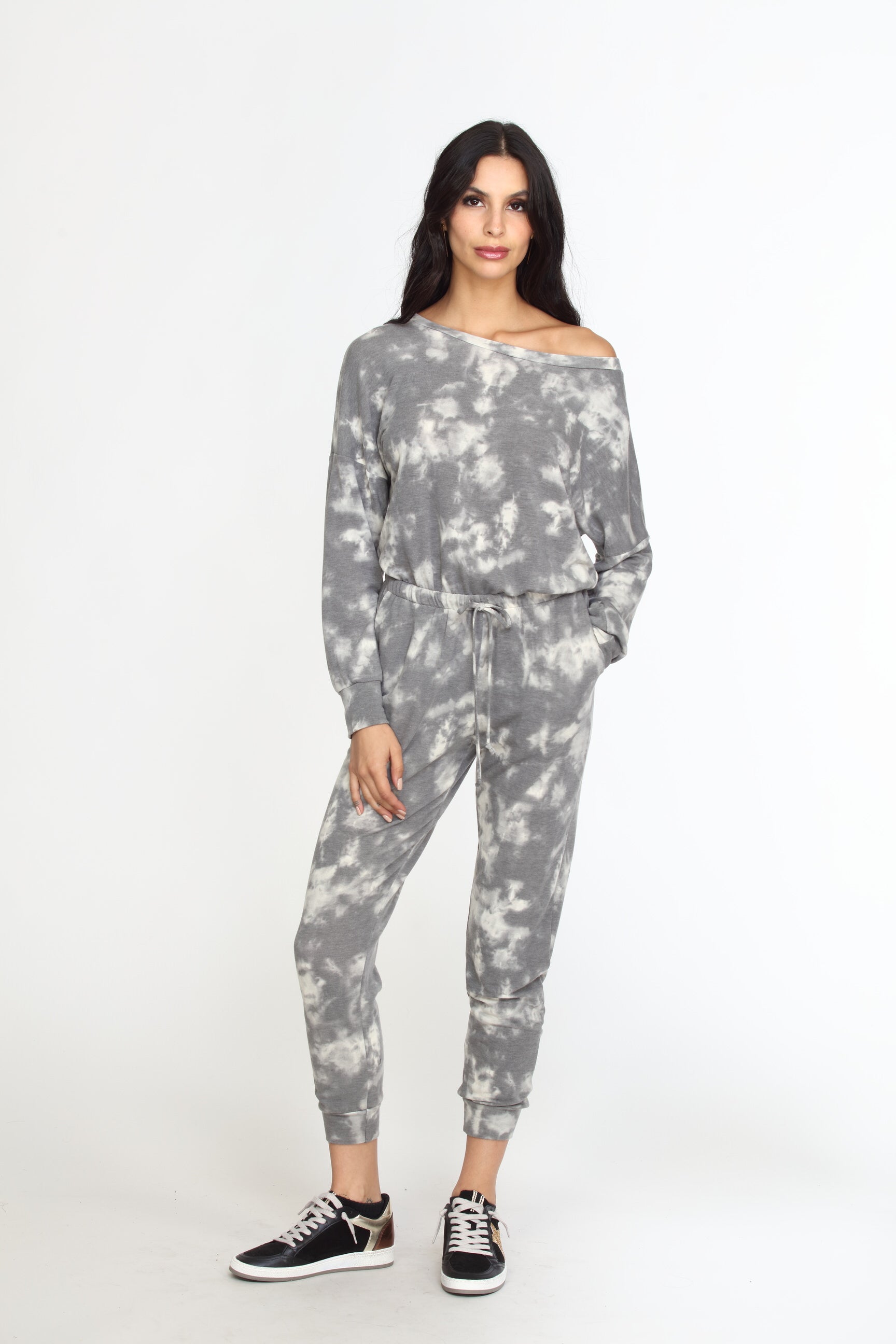 Grey Tie Dye French Terry Jumpsuit-FINAL SALE