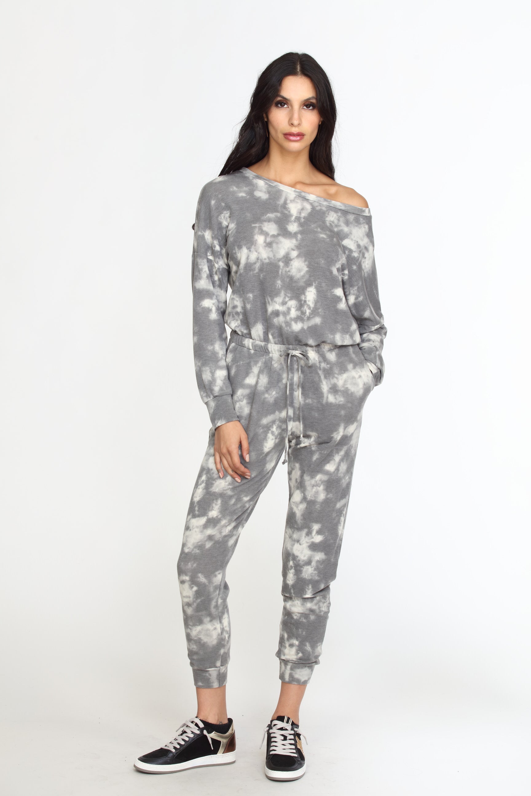Grey Tie Dye French Terry Jumpsuit-FINAL SALE