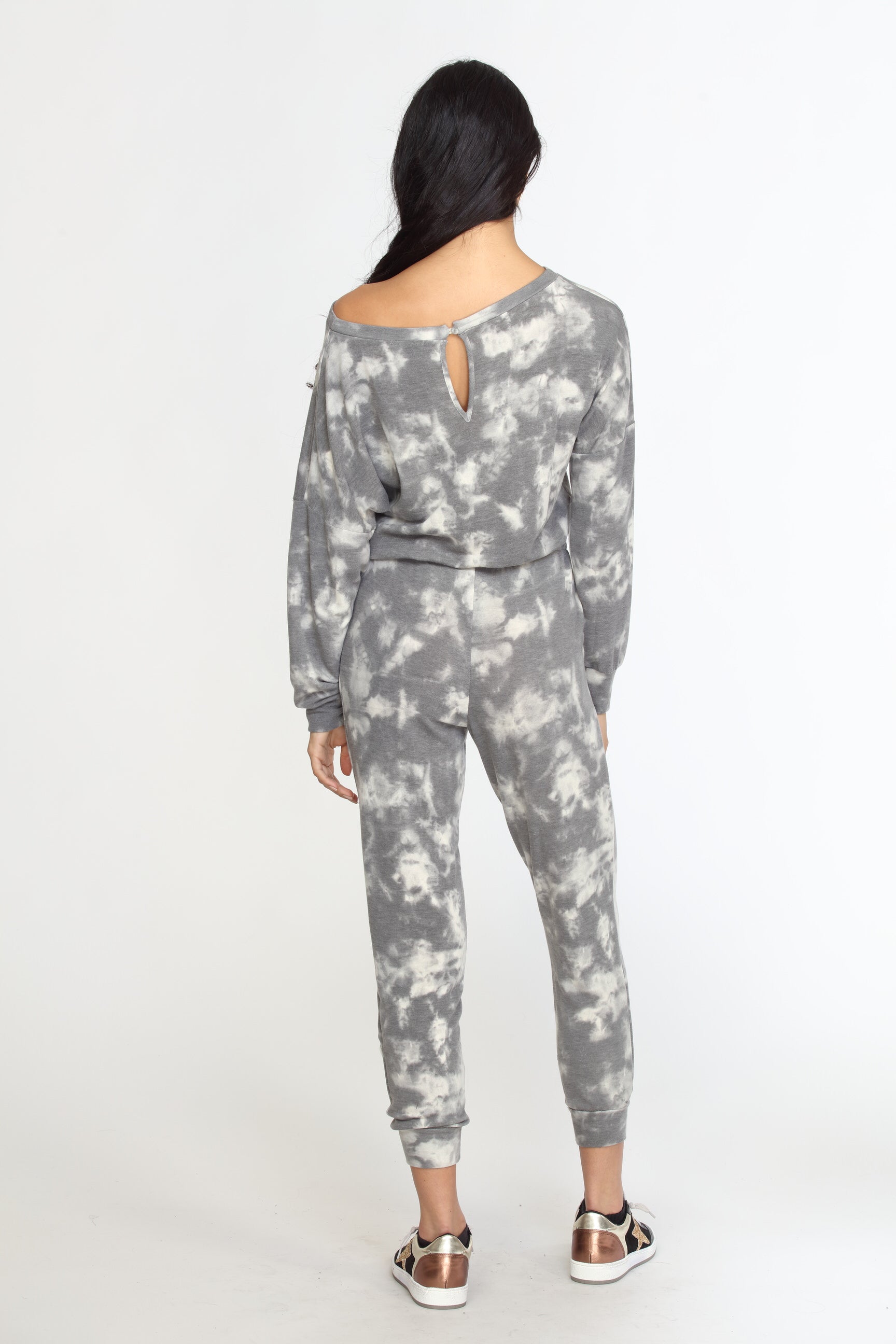 Grey Tie Dye French Terry Jumpsuit-FINAL SALE