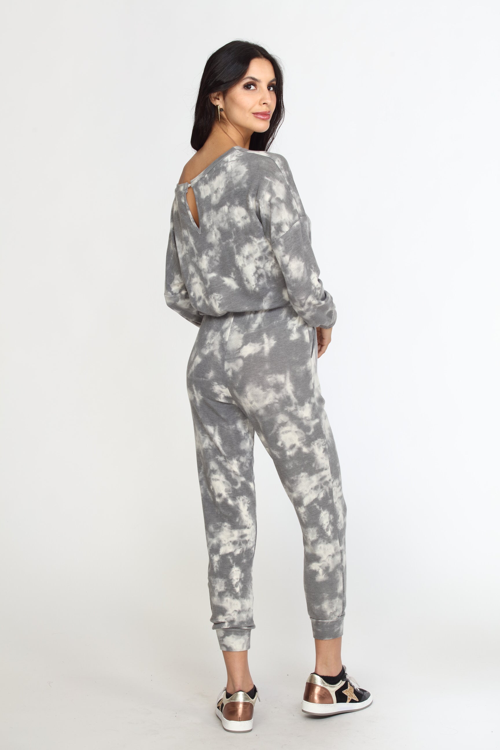 Grey Tie Dye French Terry Jumpsuit-FINAL SALE