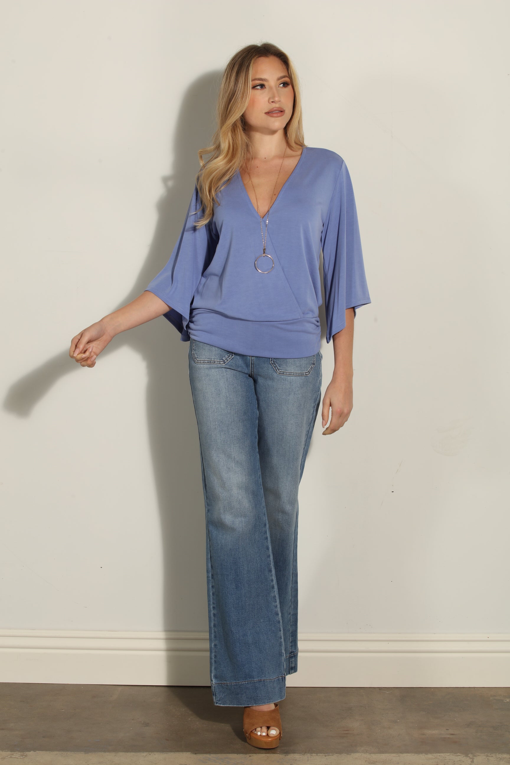 Peri Cupro Stretch Banded Kimono Top-BEST SELLER