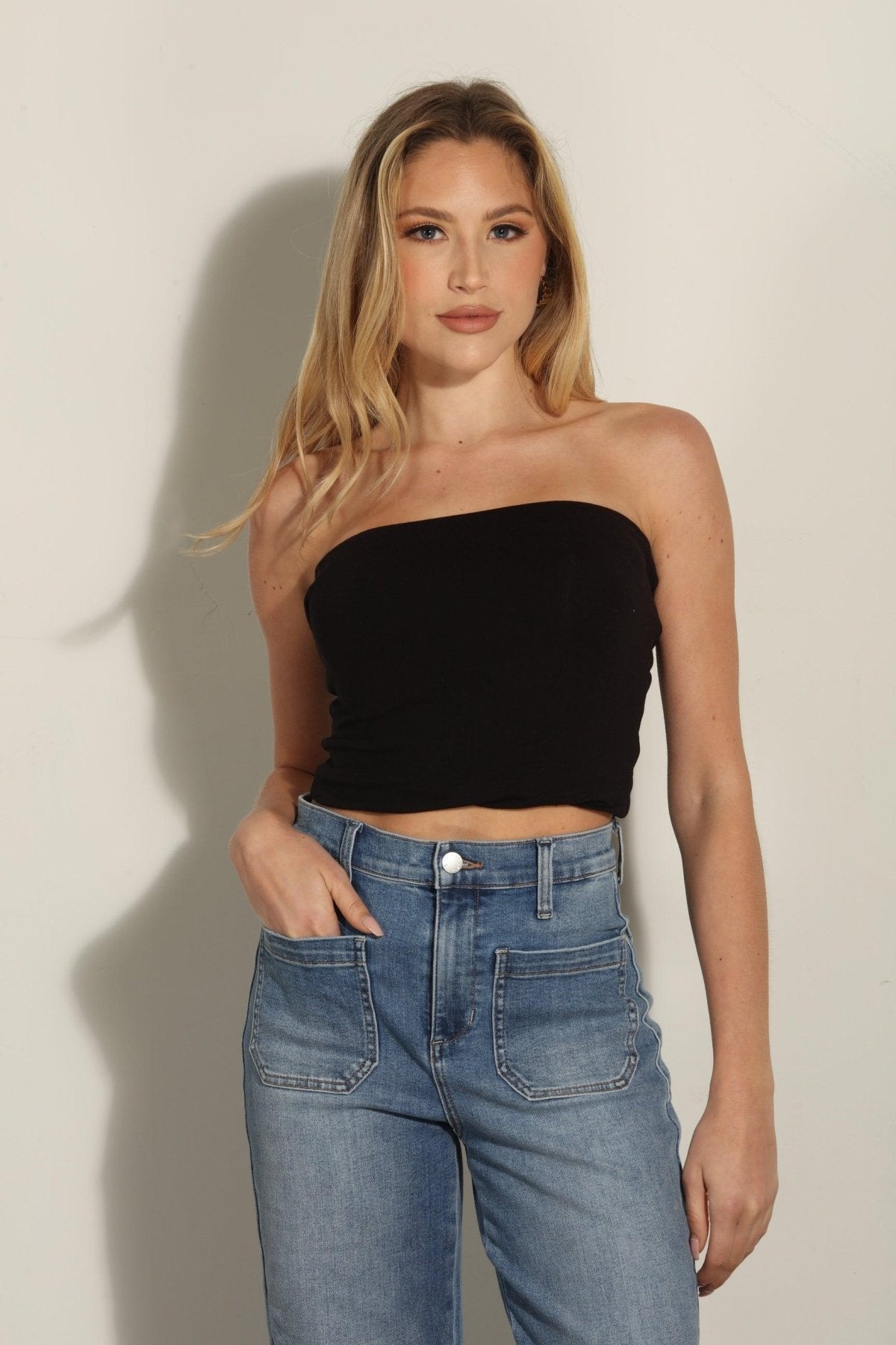 Lined Mom Cropped Tube Top-BLACK-FINAL SALE