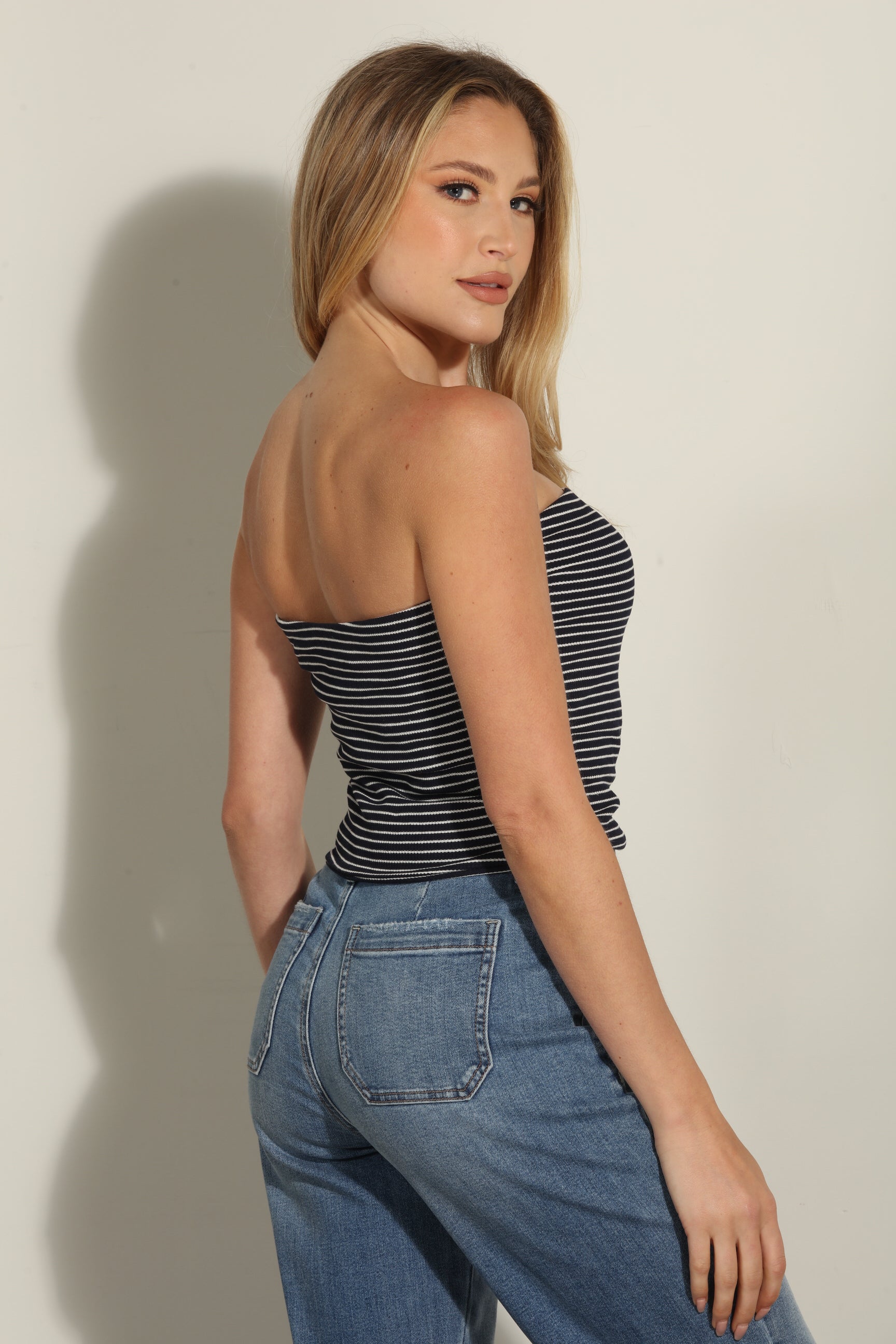 Striped Mom Cropped Tube Top