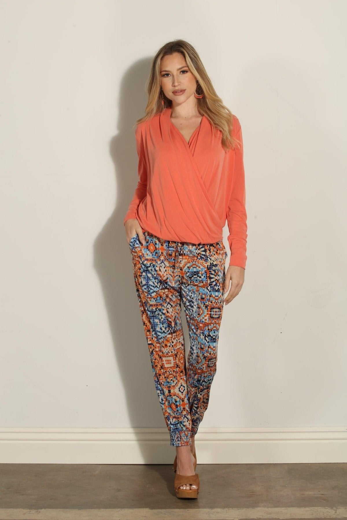 Tangerine Cupro Draped Surplice Top-FINAL SALE