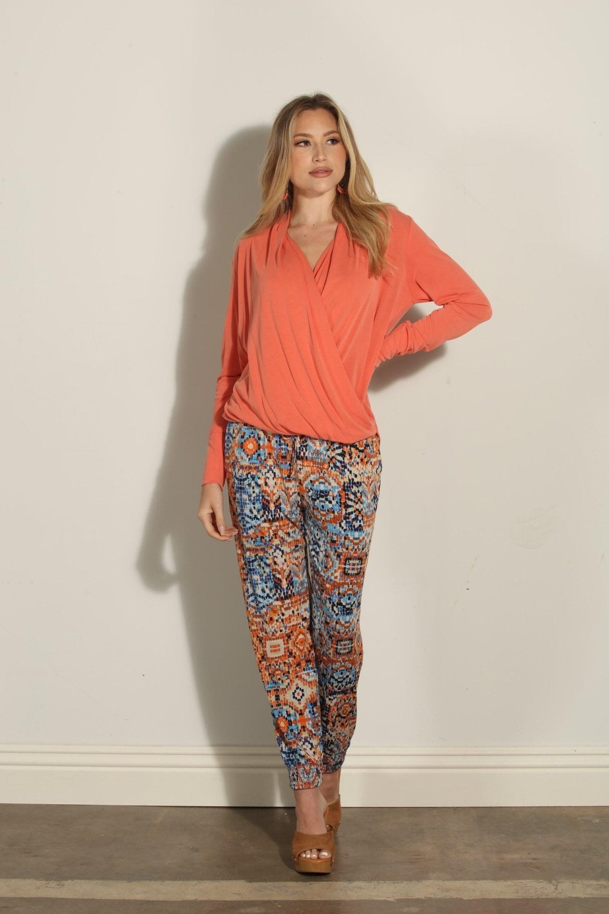Tangerine Cupro Draped Surplice Top-FINAL SALE