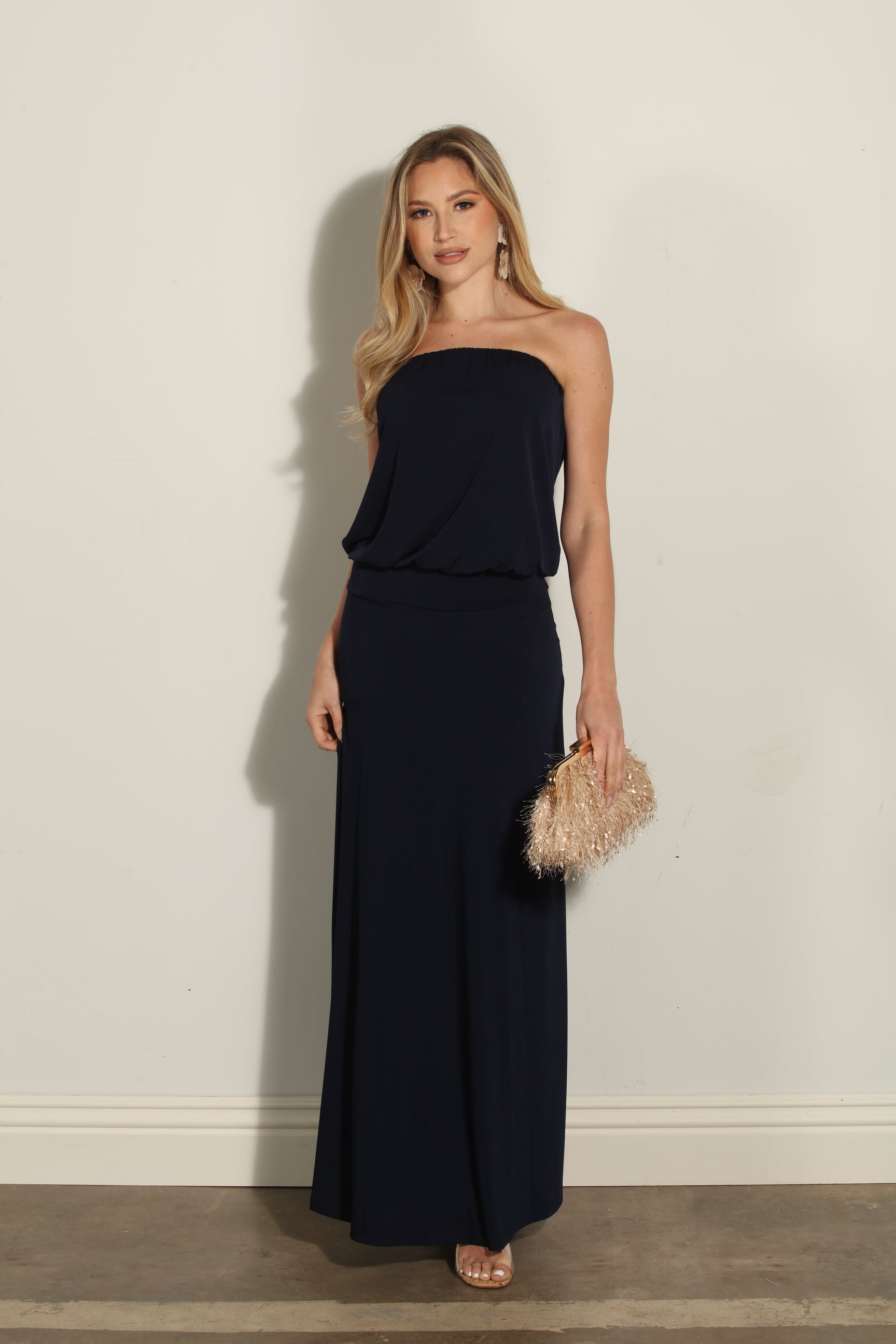 Navy Stretch Strapless Dropwaist Maxi Dress-BEST SELLER